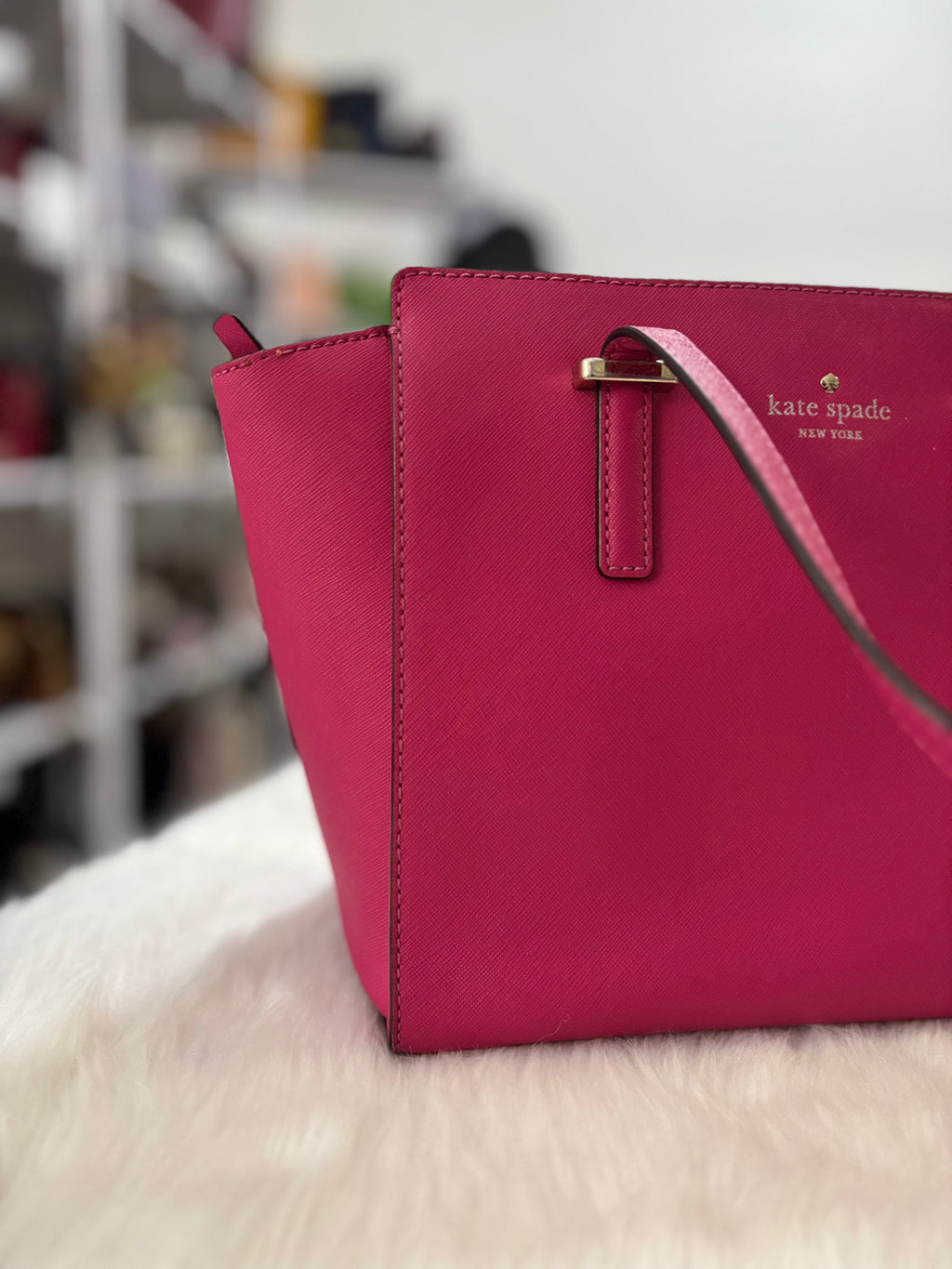 KATE SPADE Leather Cedar Street Hayden Tote in Fuschia