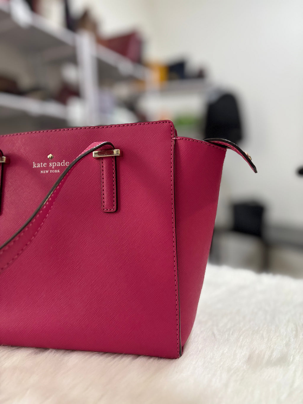KATE SPADE Leather Cedar Street Hayden Tote in Fuschia