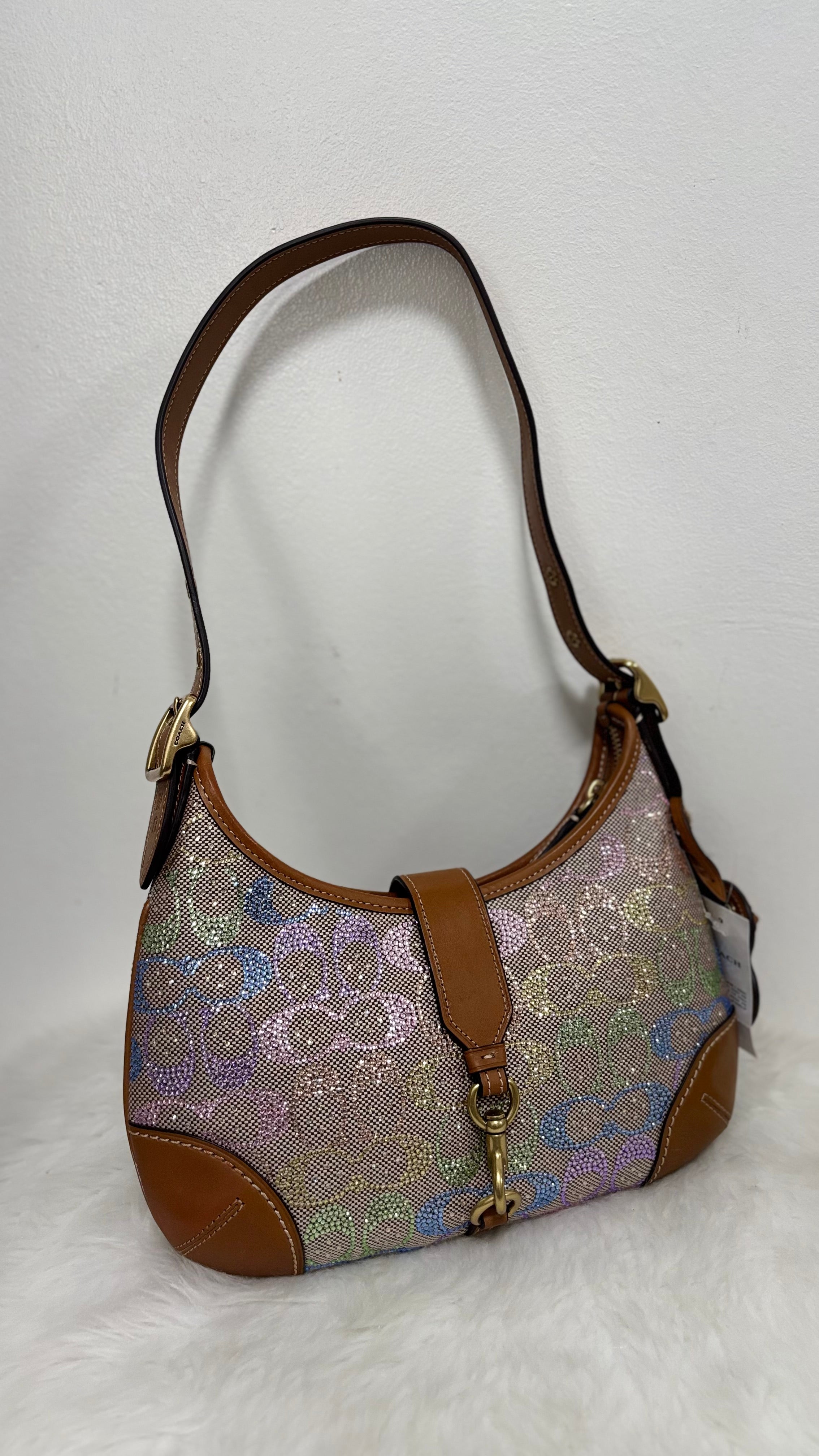 COACH Hamptons Re-Edition Jacquard Rainbow Crystal Signature Shoulder Bag
