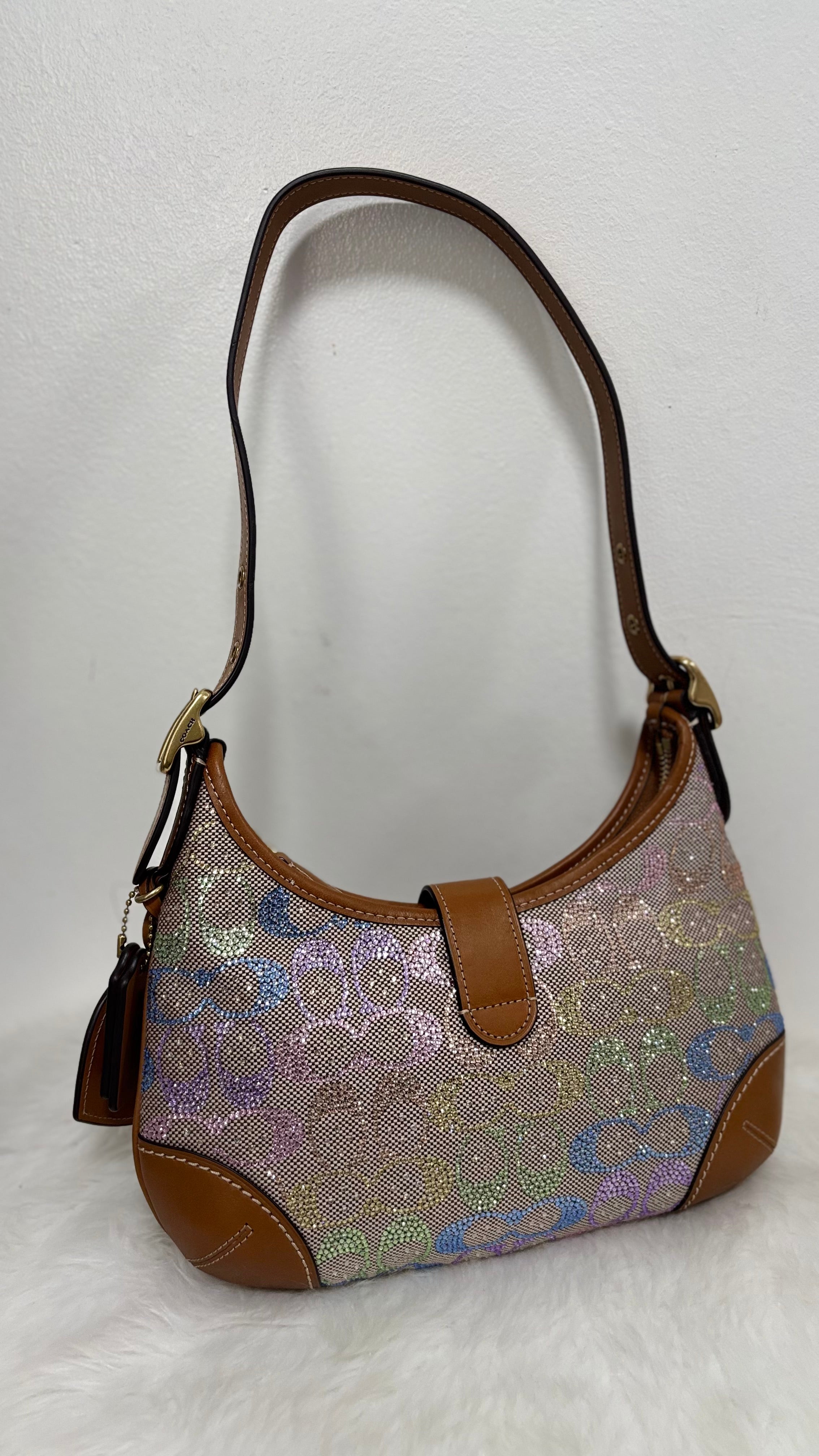 COACH Hamptons Re-Edition Jacquard Rainbow Crystal Signature Shoulder Bag