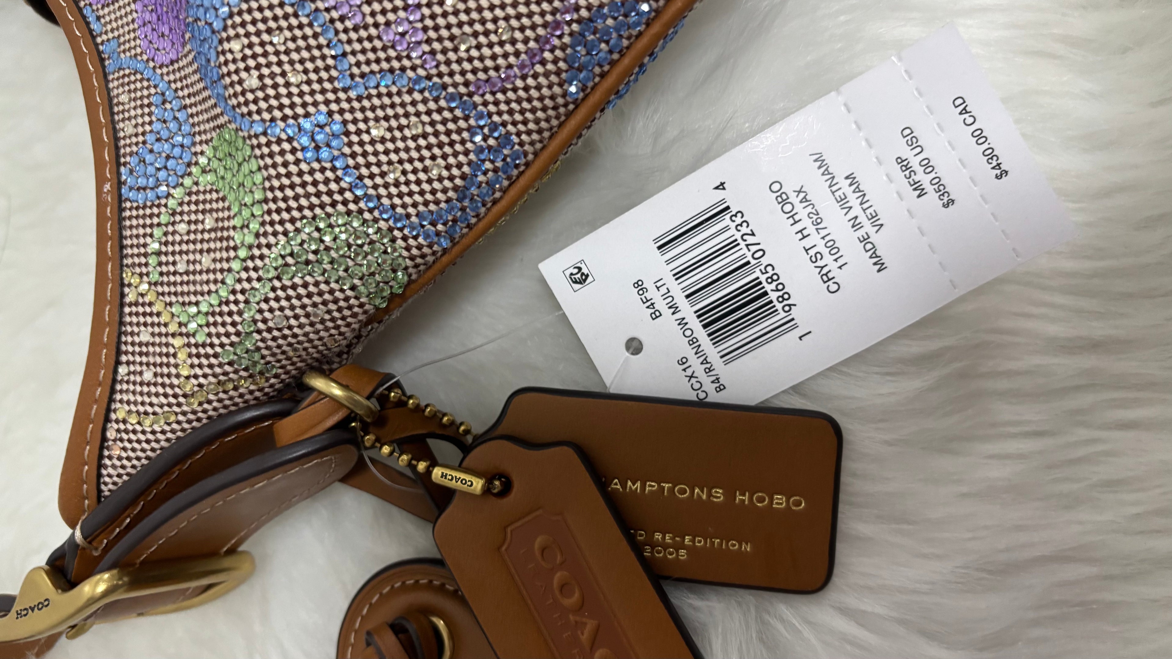 COACH Hamptons Re-Edition Jacquard Rainbow Crystal Signature Shoulder Bag