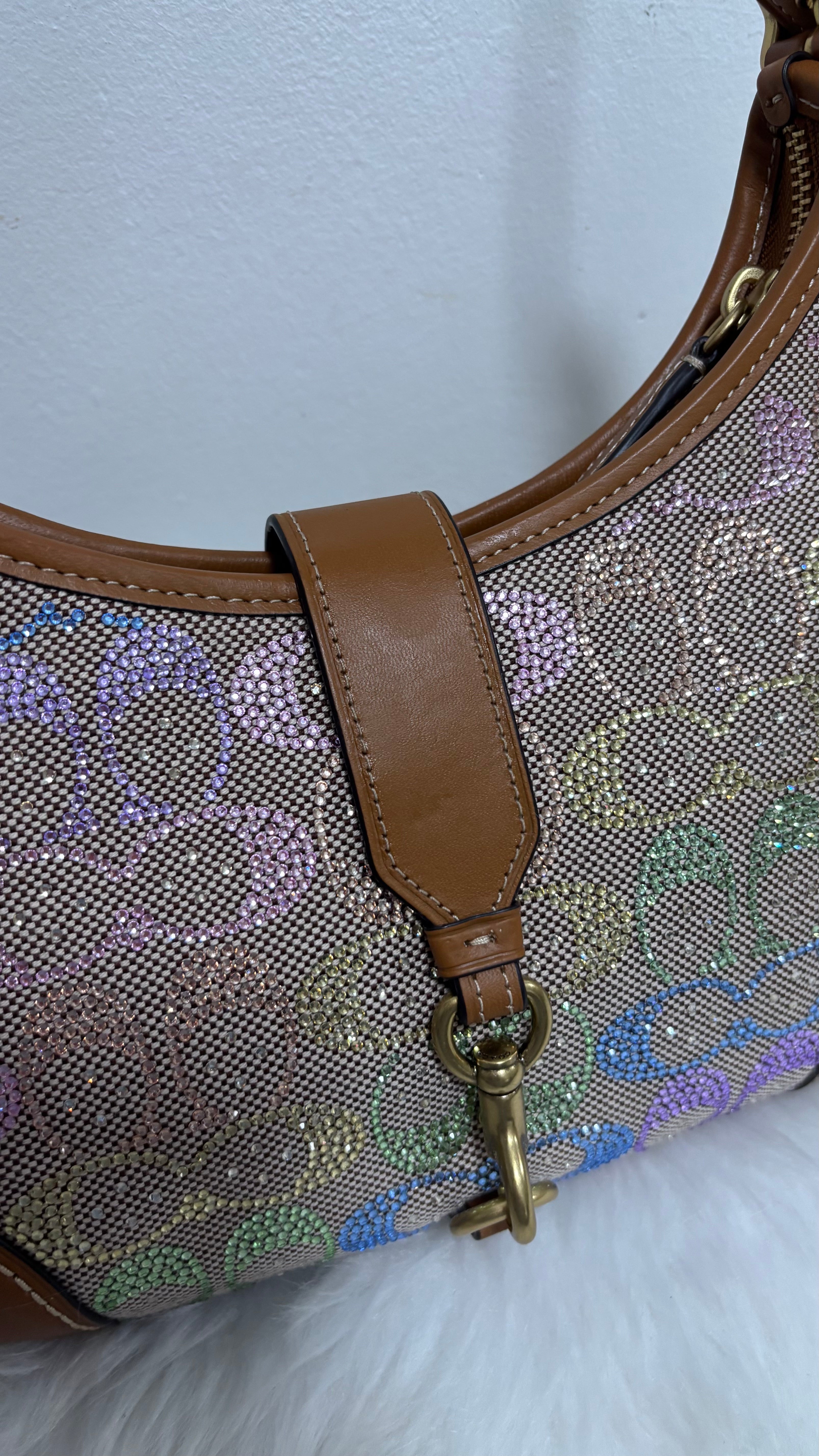 COACH Hamptons Re-Edition Jacquard Rainbow Crystal Signature Shoulder Bag