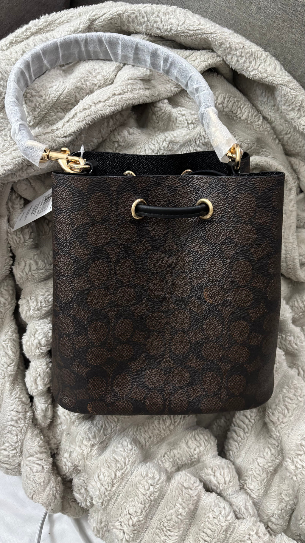 COACH Rowan Bucket Brown Bag In Signature Canvas with Pouch