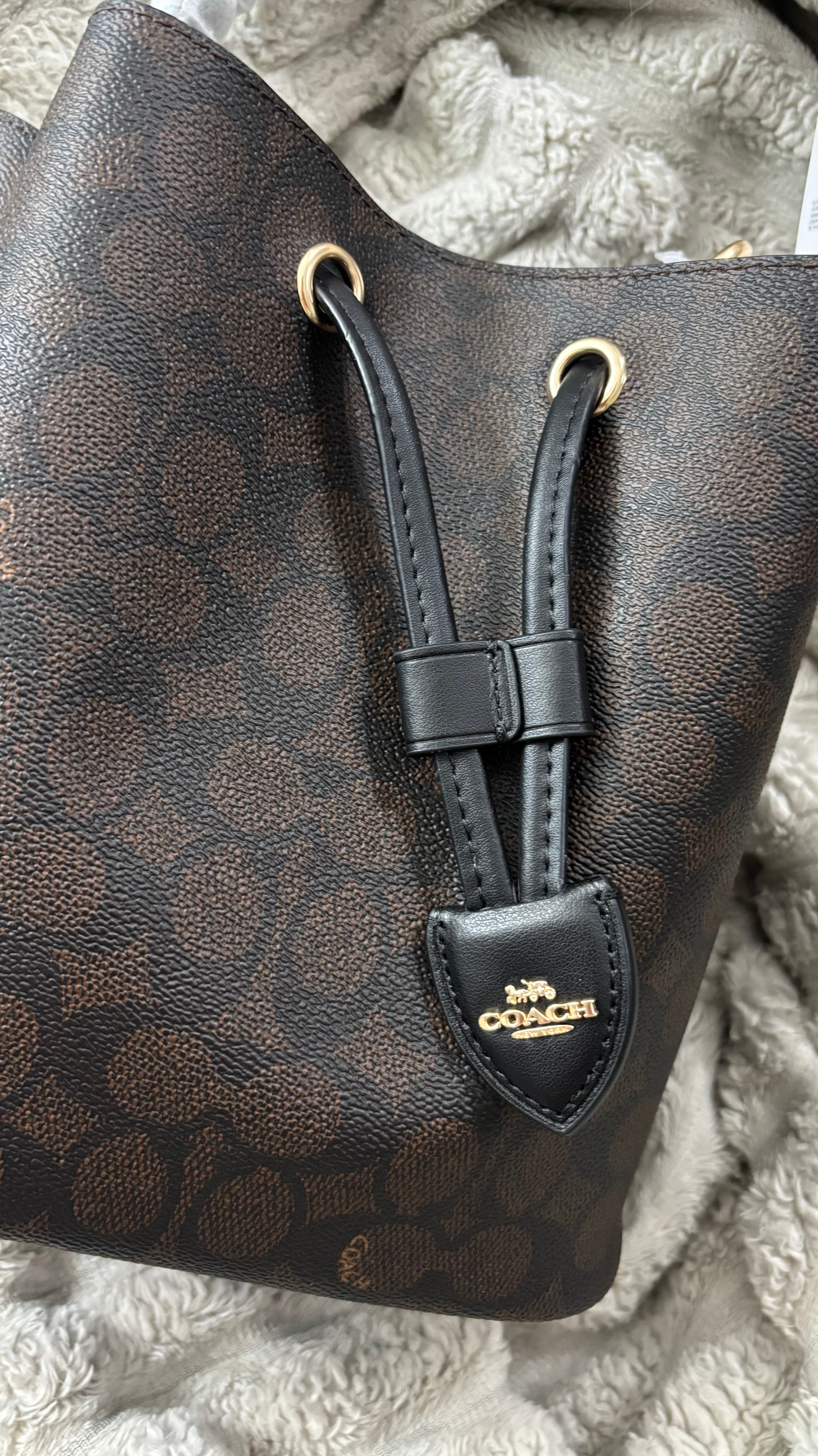 COACH Rowan Bucket Brown Bag In Signature Canvas with Pouch