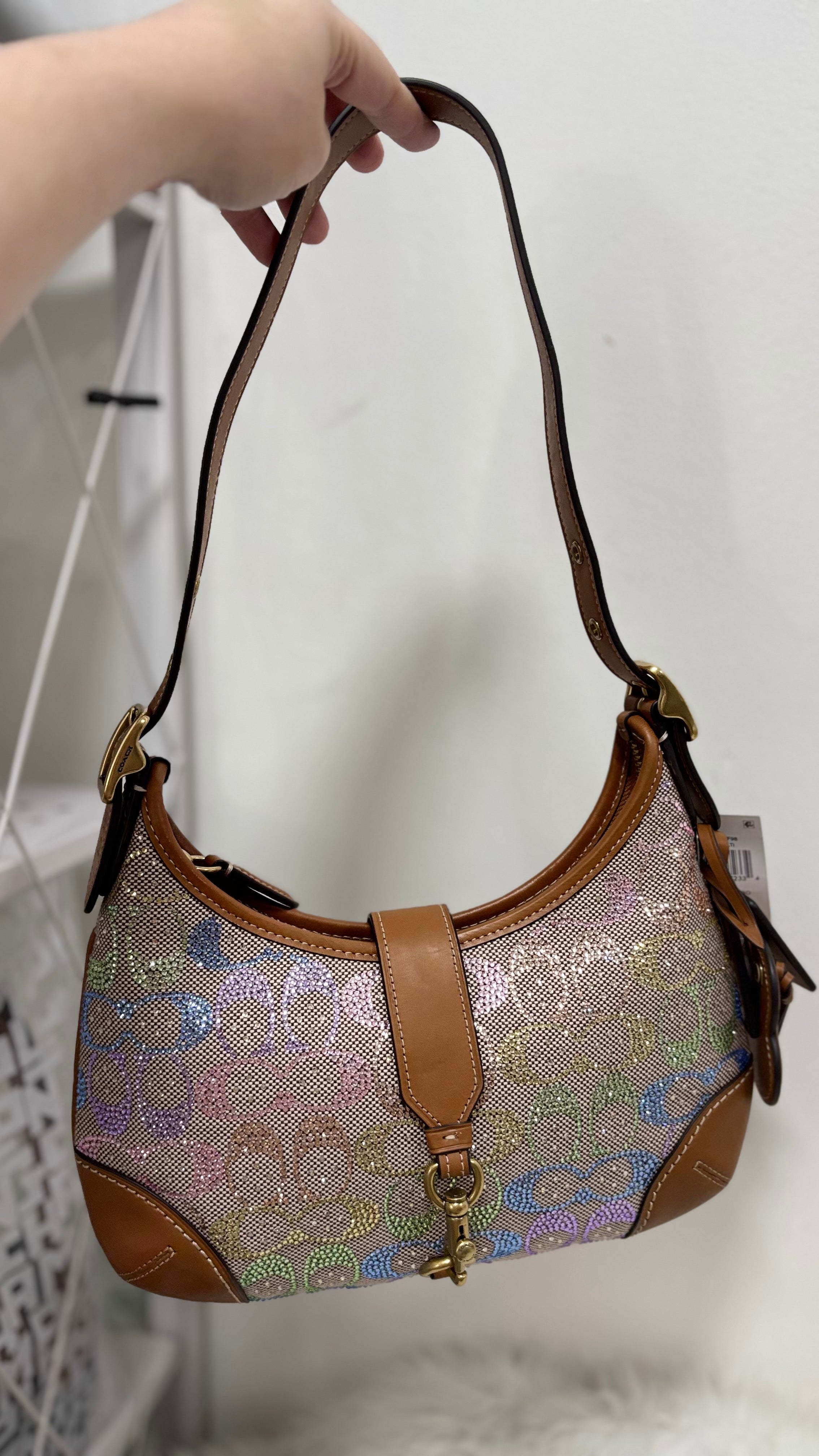 COACH Hamptons Re-Edition Jacquard Rainbow Crystal Signature Shoulder Bag