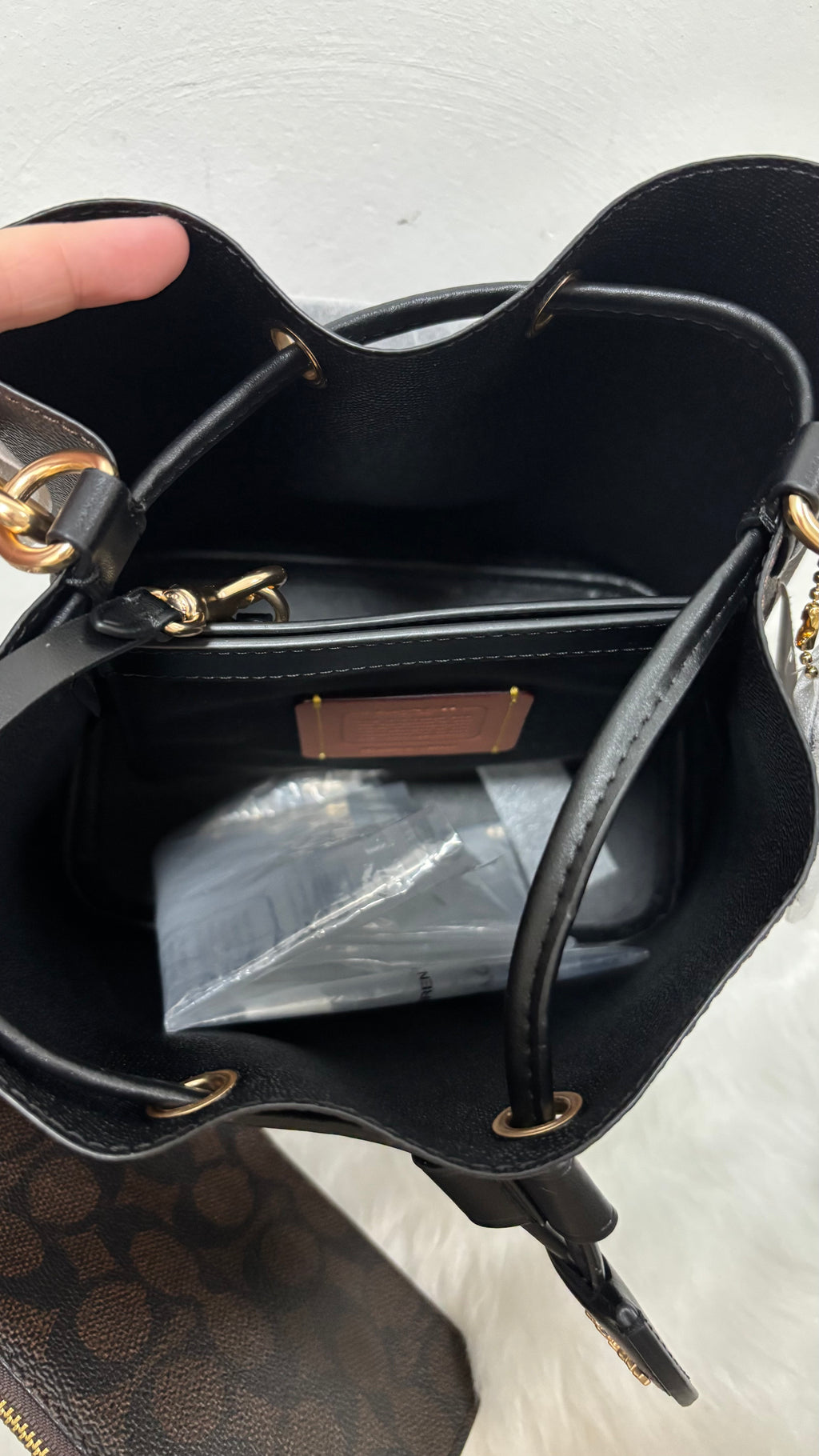 COACH Rowan Bucket Brown Bag In Signature Canvas with Pouch