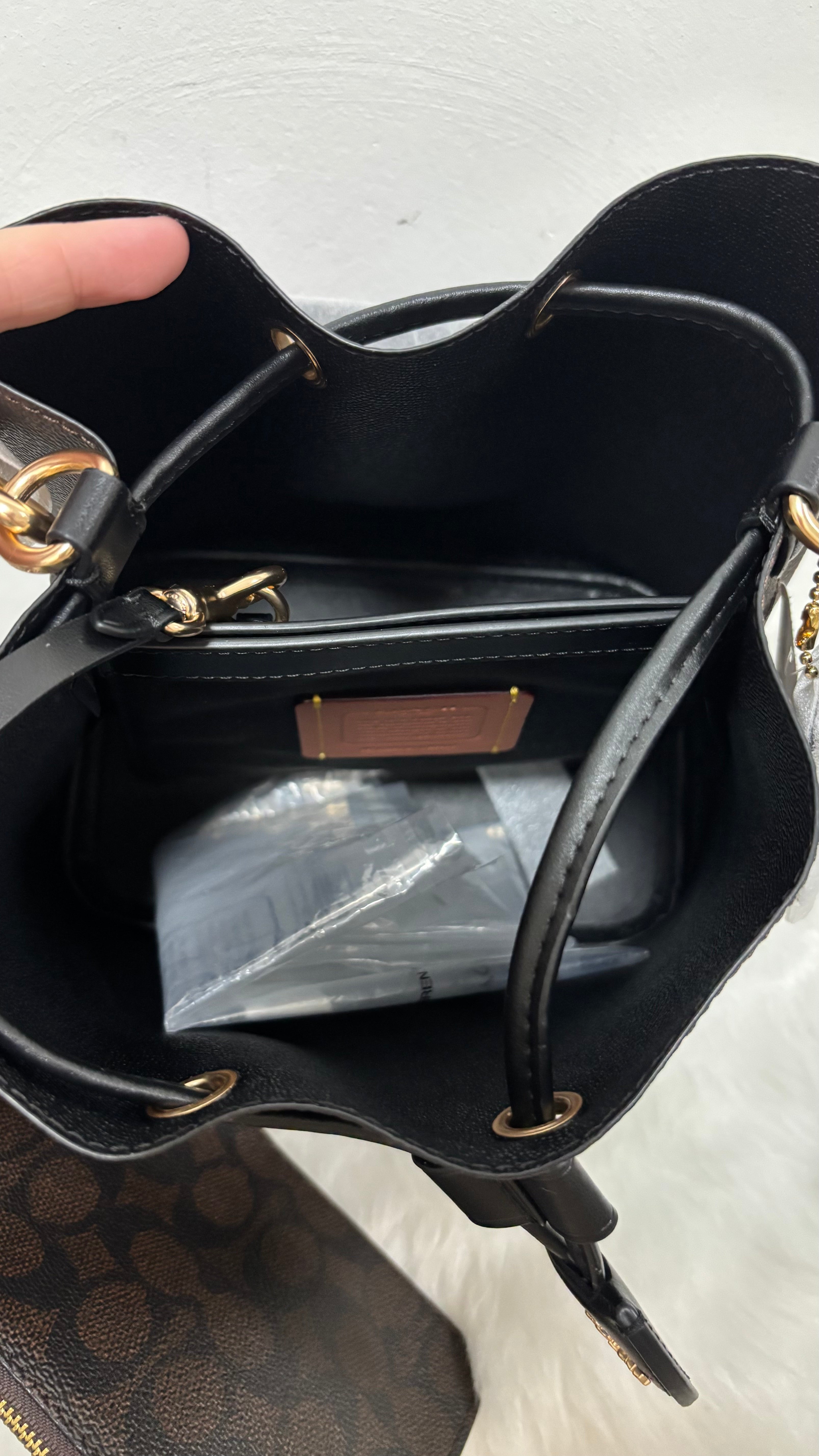 COACH Rowan Bucket Brown Bag In Signature Canvas with Pouch