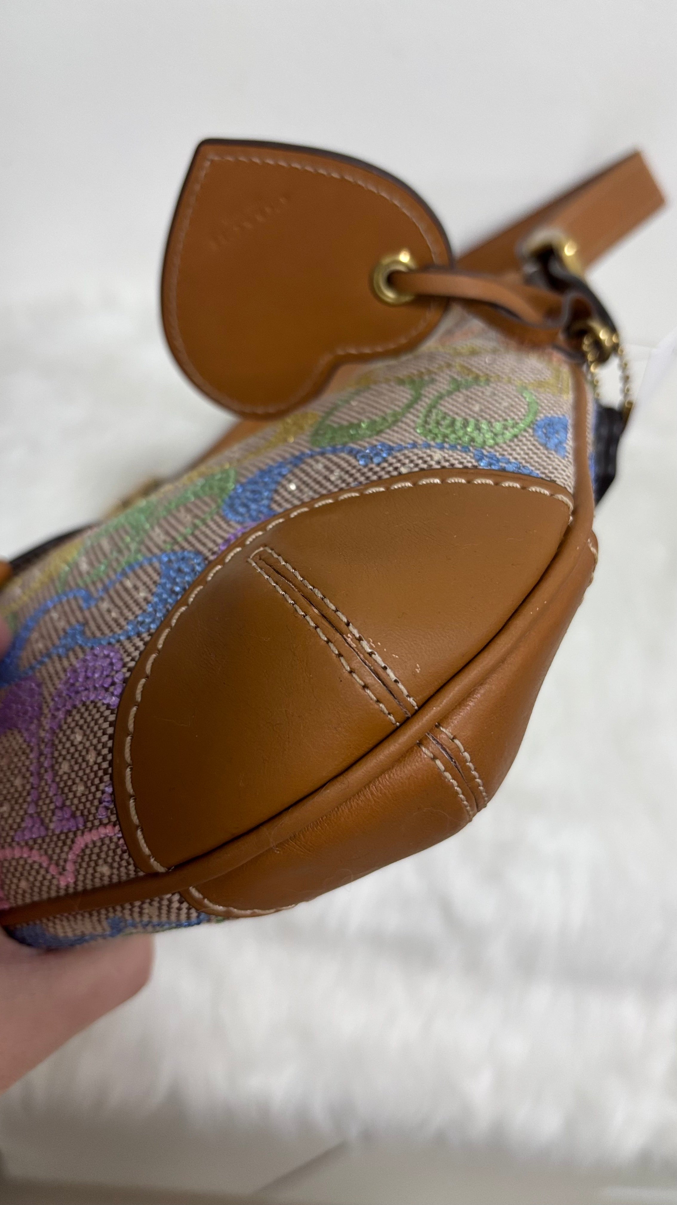 COACH Hamptons Re-Edition Jacquard Rainbow Crystal Signature Shoulder Bag