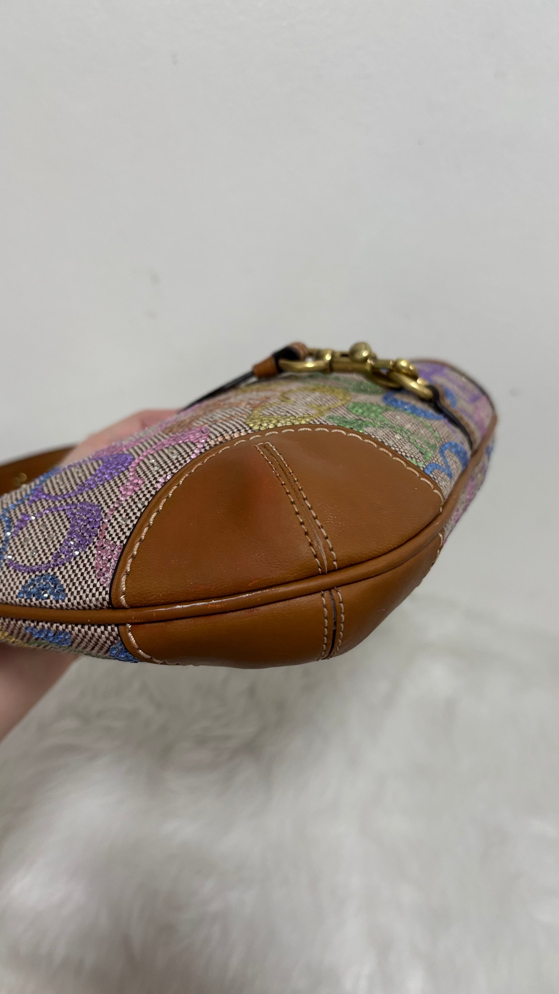 COACH Hamptons Re-Edition Jacquard Rainbow Crystal Signature Shoulder Bag