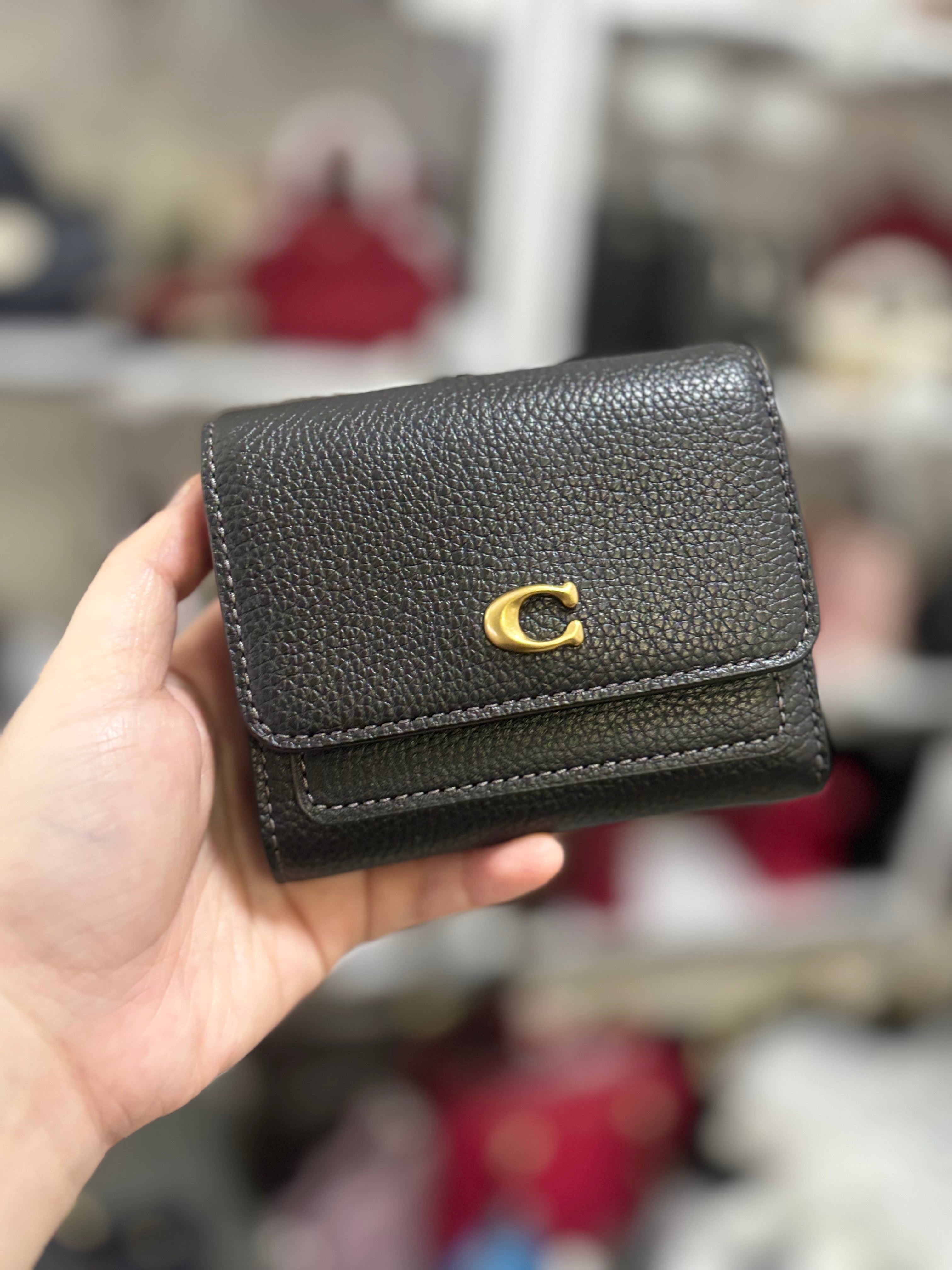 COACH Mila Trifold Pebbled Wallet - Black