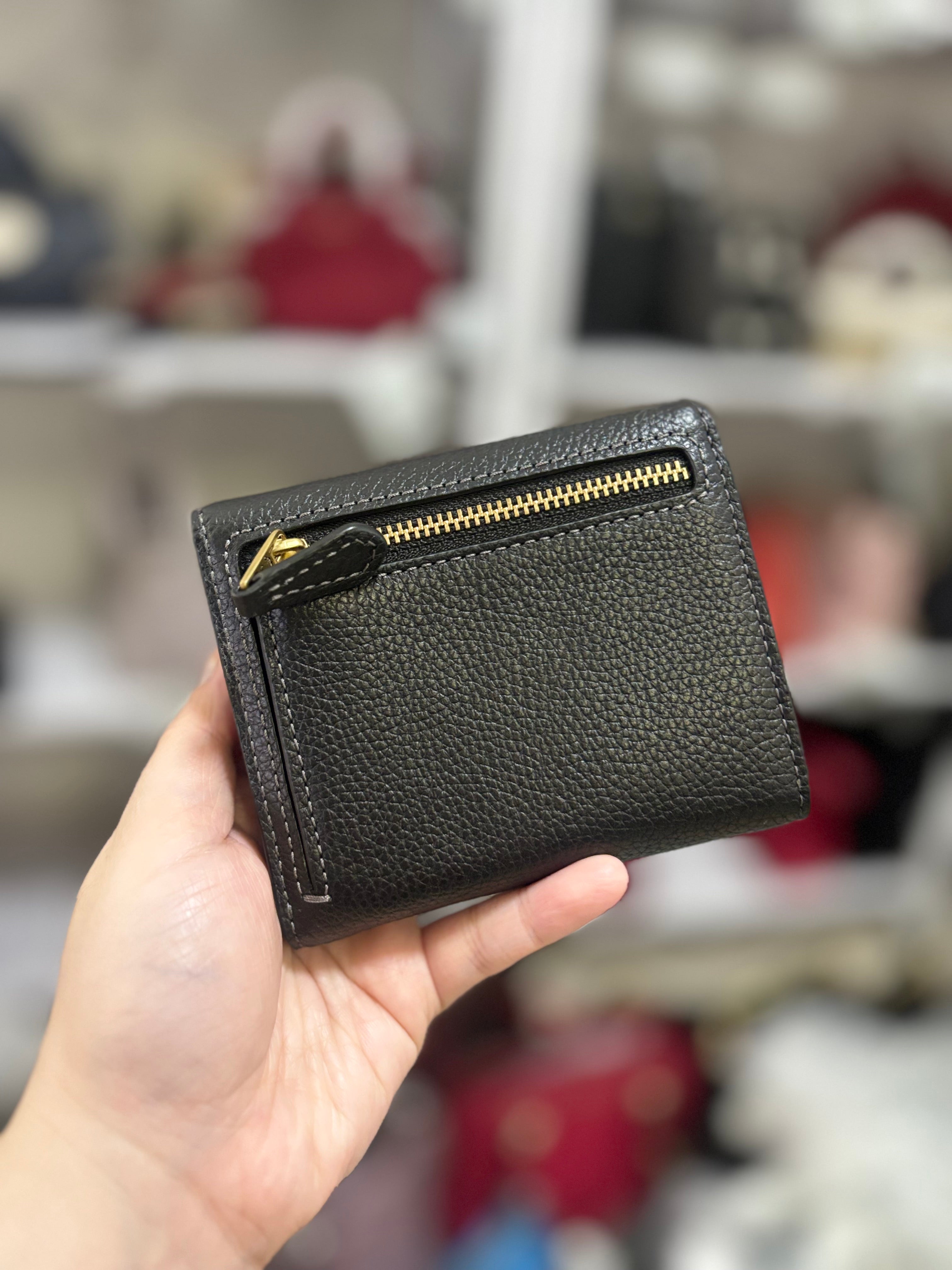 COACH Mila Trifold Pebbled Wallet - Black