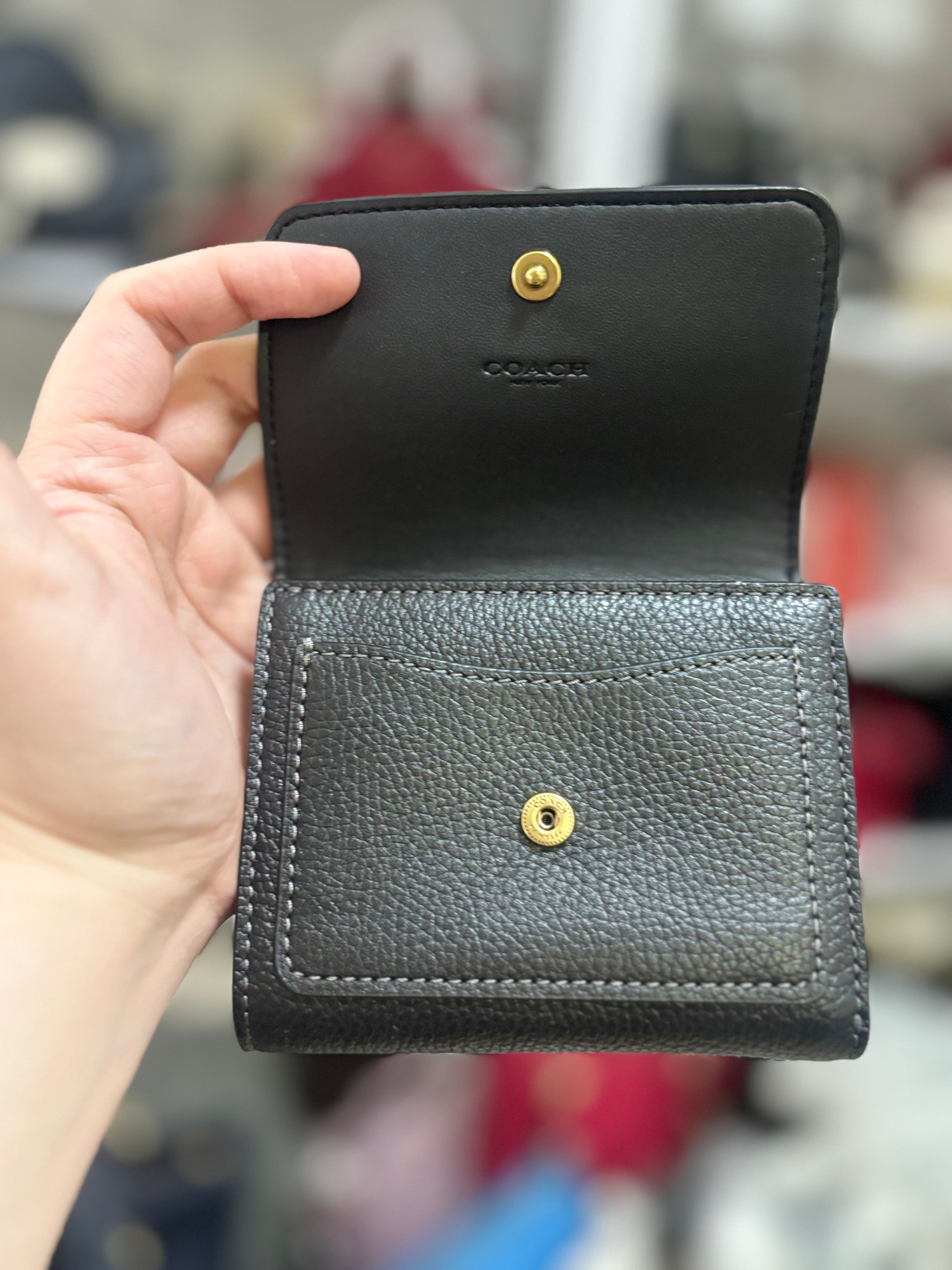 COACH Mila Trifold Pebbled Wallet - Black