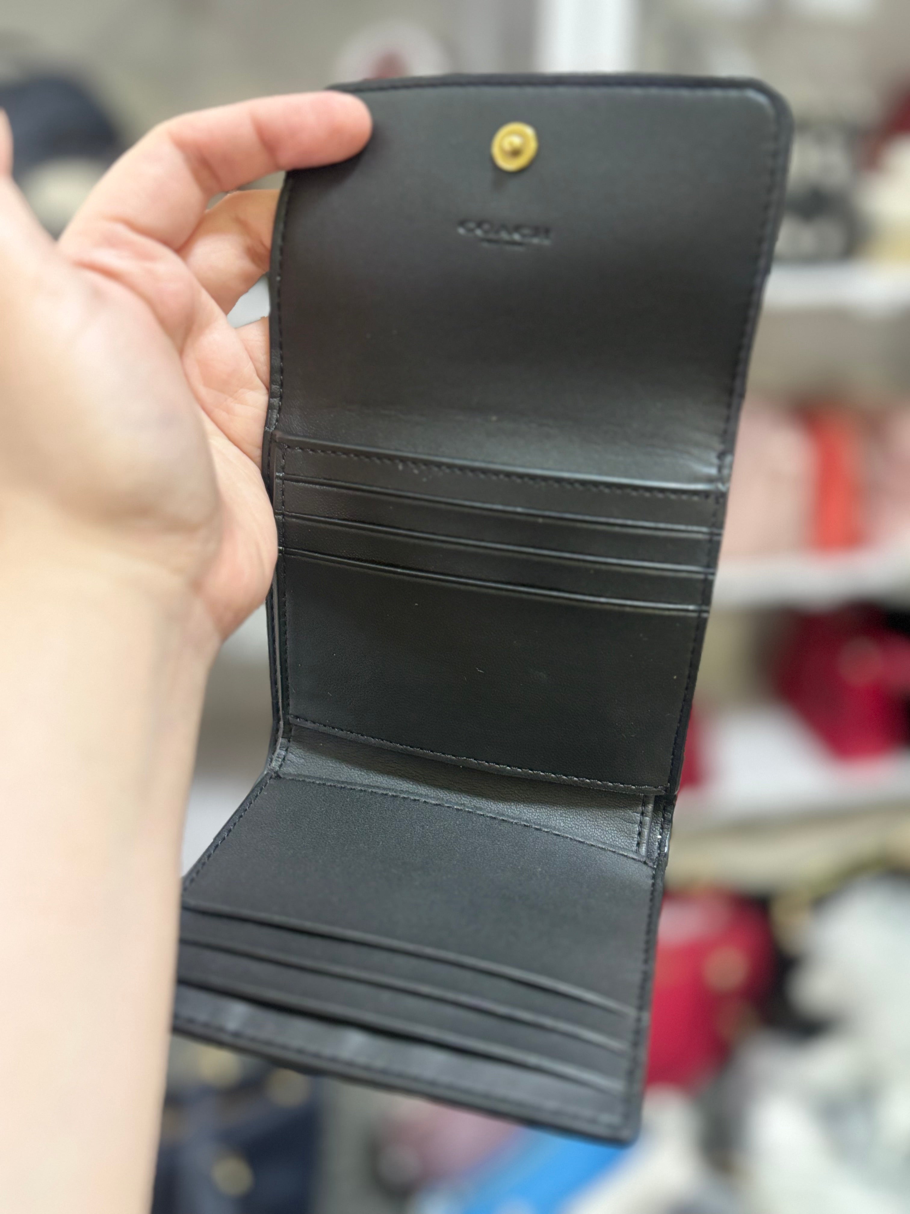 COACH Mila Trifold Pebbled Wallet - Black