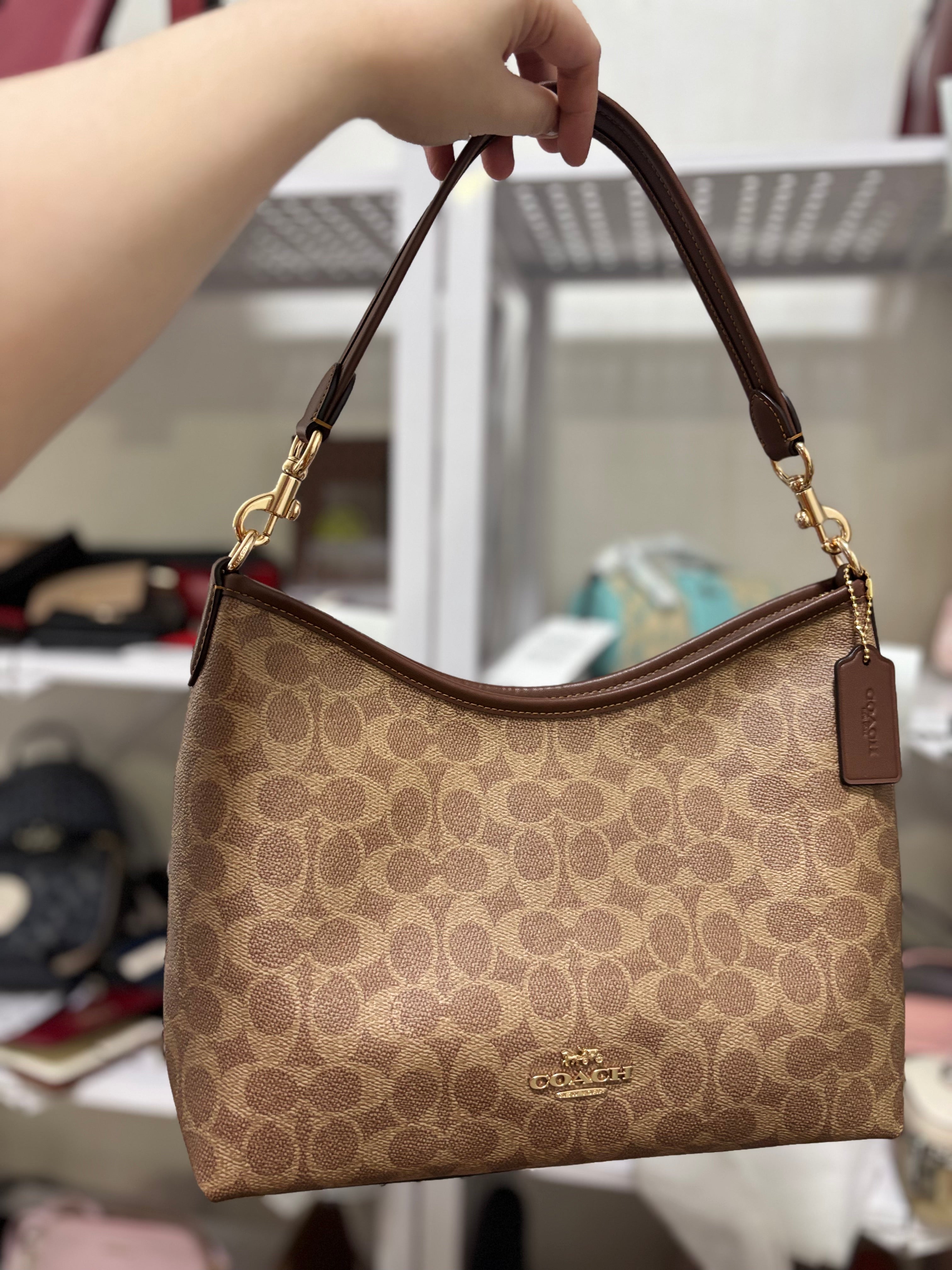 COACH Laurel Shoulder Bag In Signature Canvas Tan/Brown