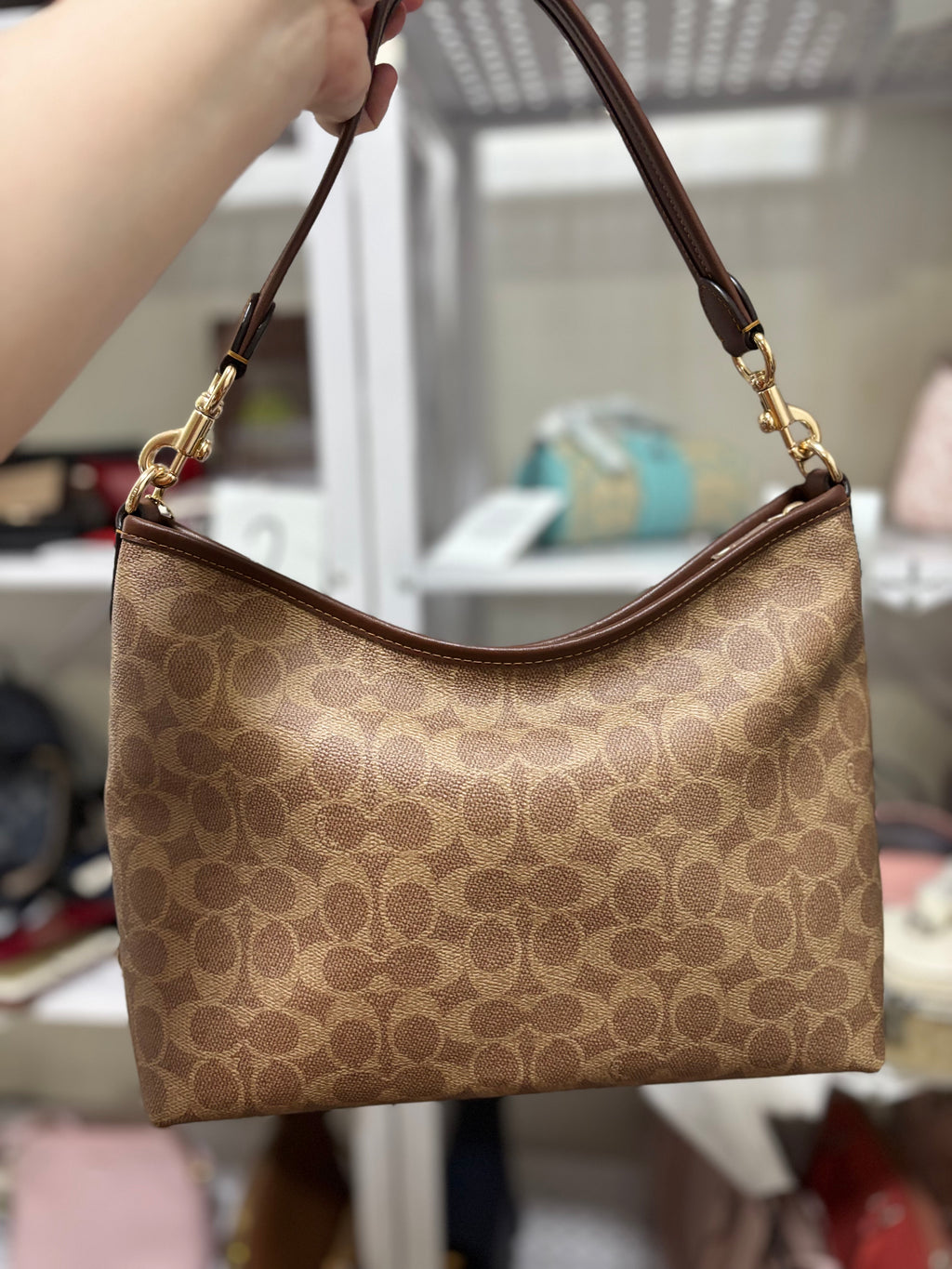 COACH Laurel Shoulder Bag In Signature Canvas Tan/Brown