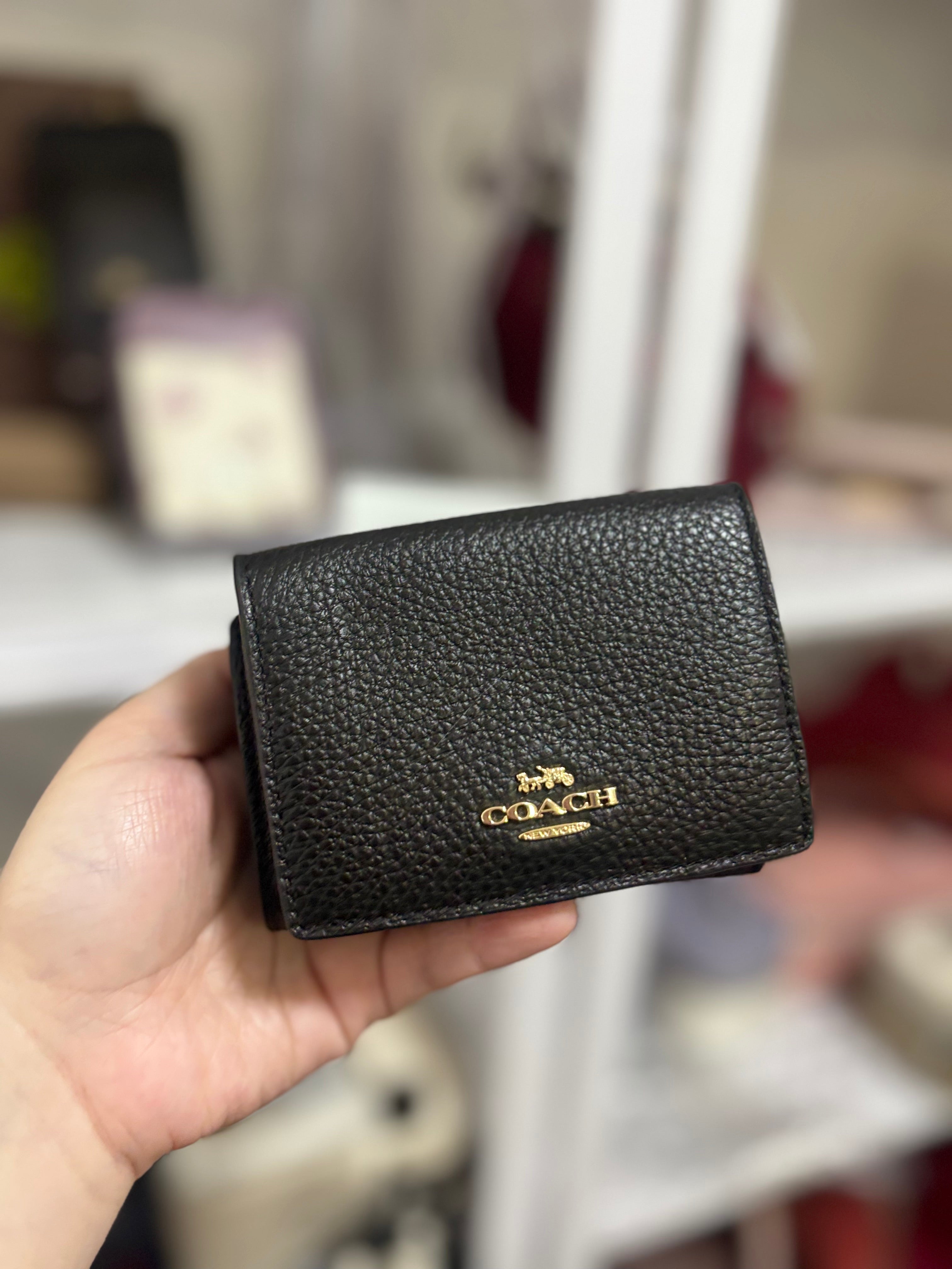 COACH Origami Small Trifold Pebbled Wallet - Black