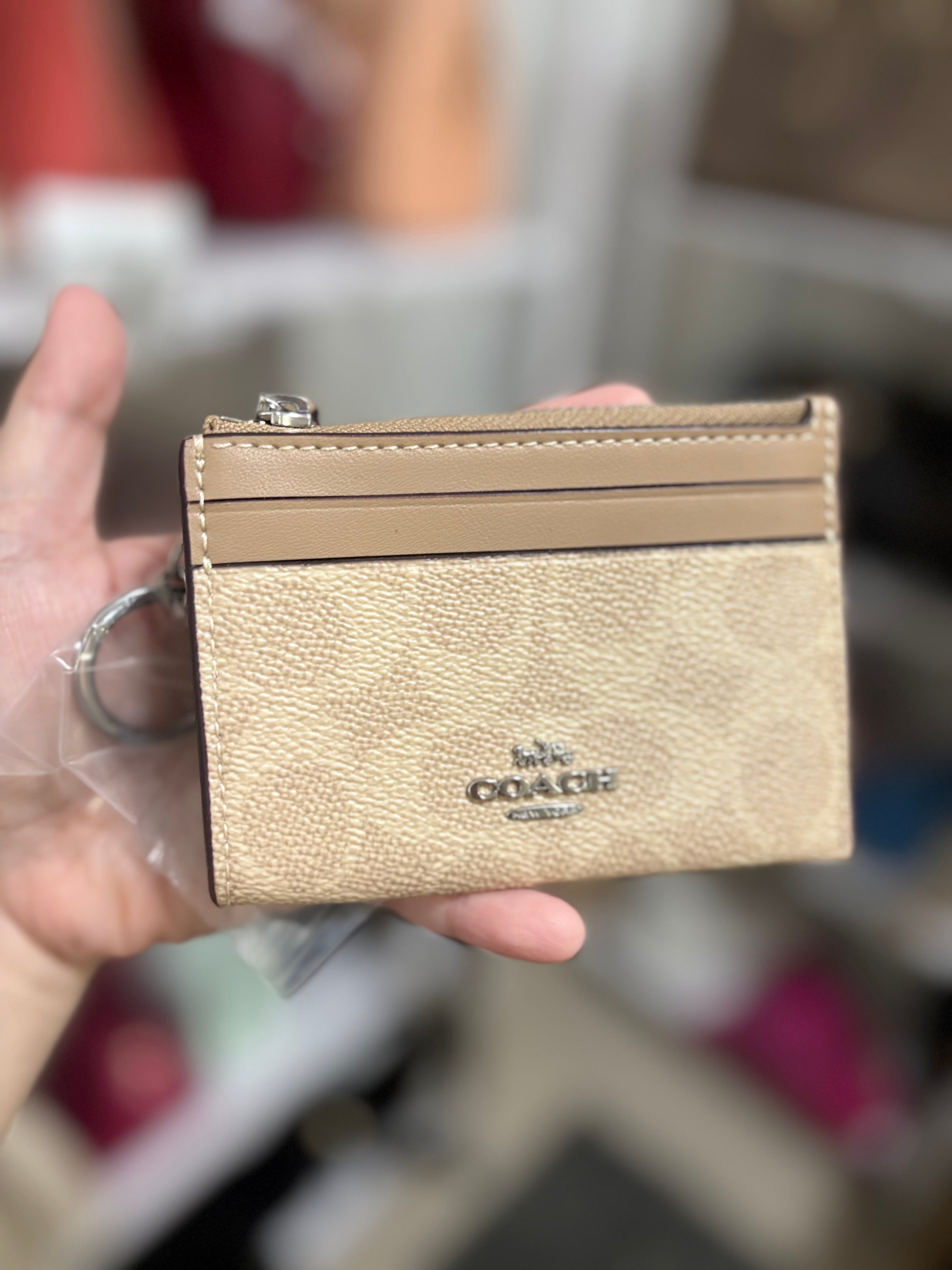 COACH Mini Skinny Id Case In Signature Canvas - Sand Taupe