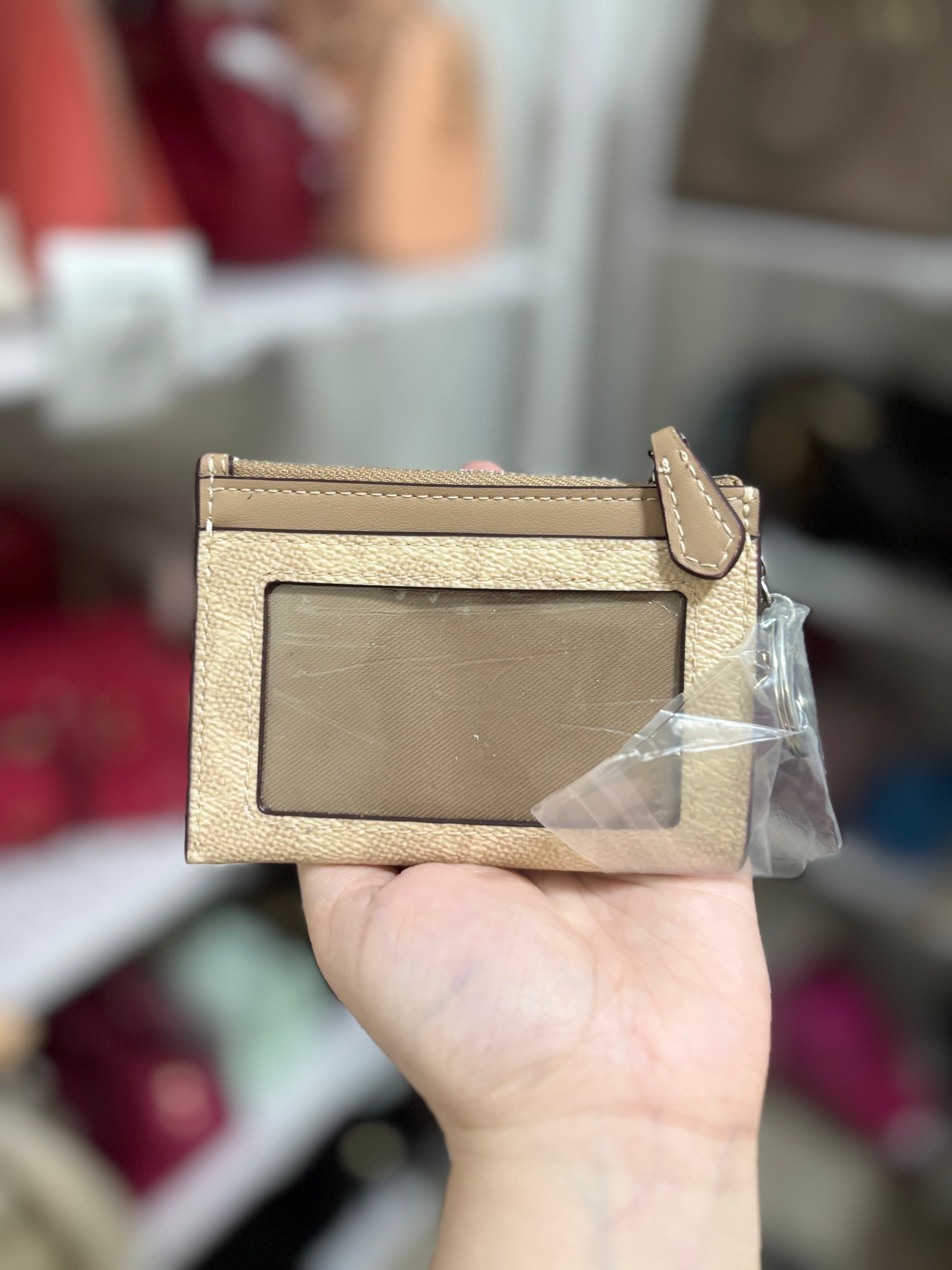 COACH Mini Skinny Id Case In Signature Canvas - Sand Taupe