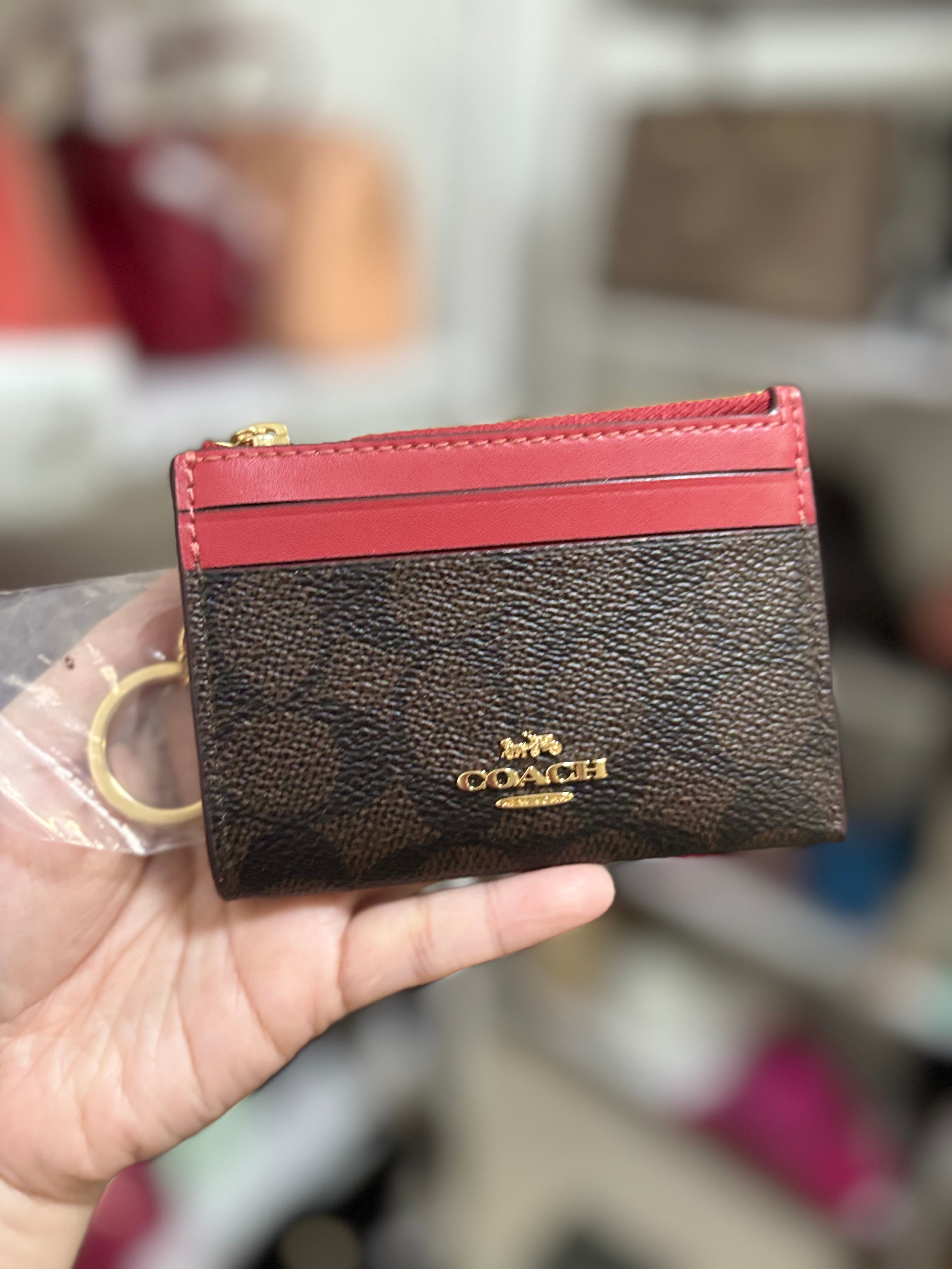 COACH Mini Skinny Id Case In Signature Canvas - Mahogany/Red