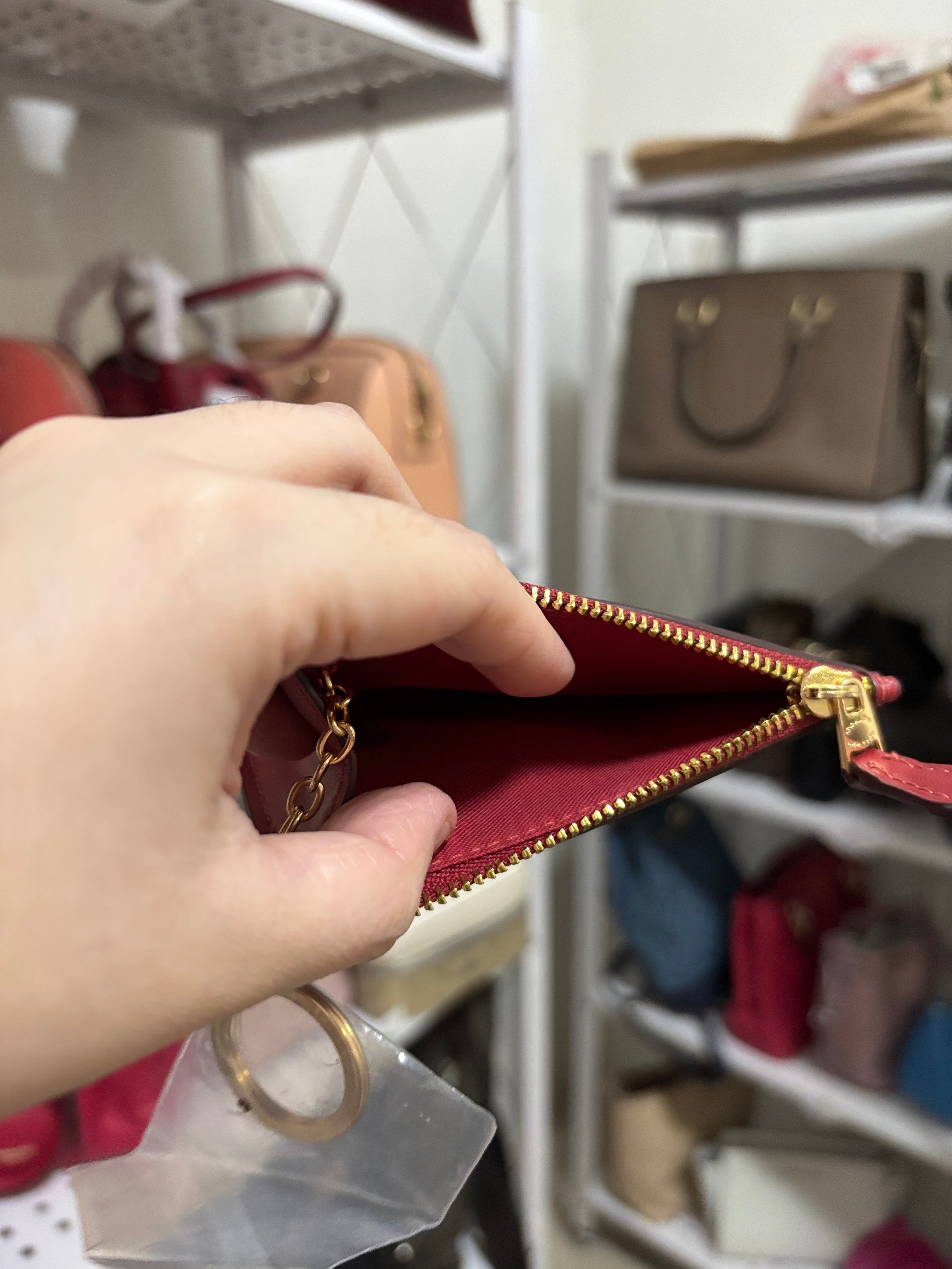 COACH Mini Skinny Id Case In Signature Canvas - Mahogany/Red