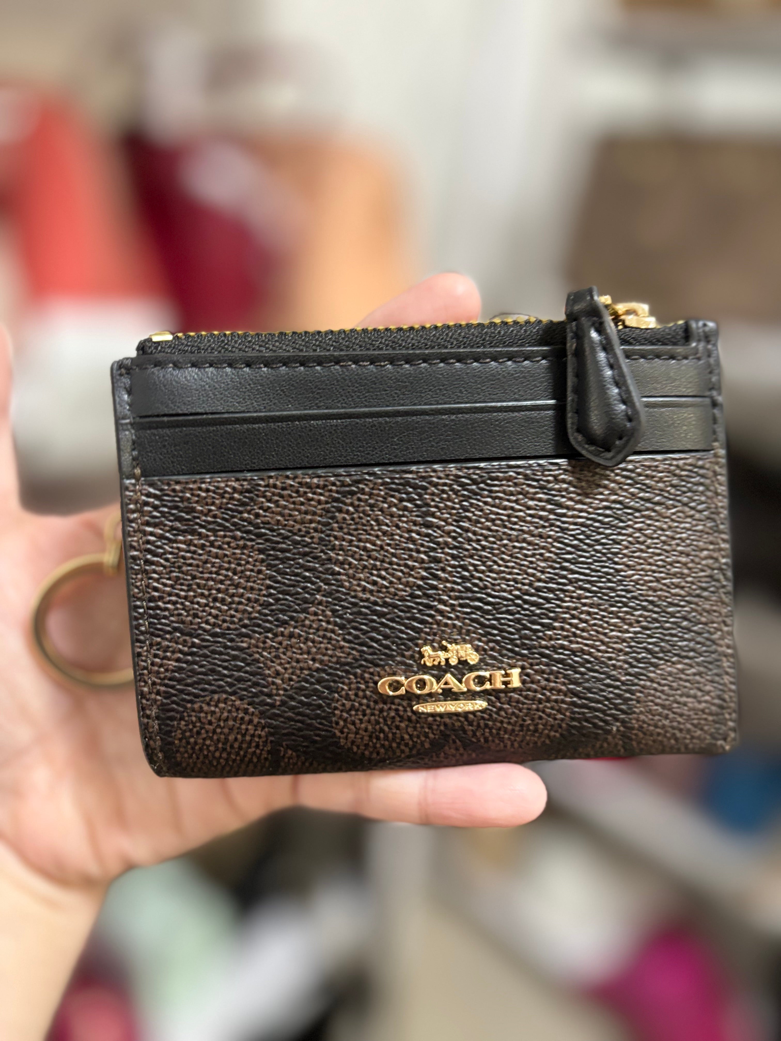 COACH Mini Skinny Id Case In Signature Canvas - Mahogany