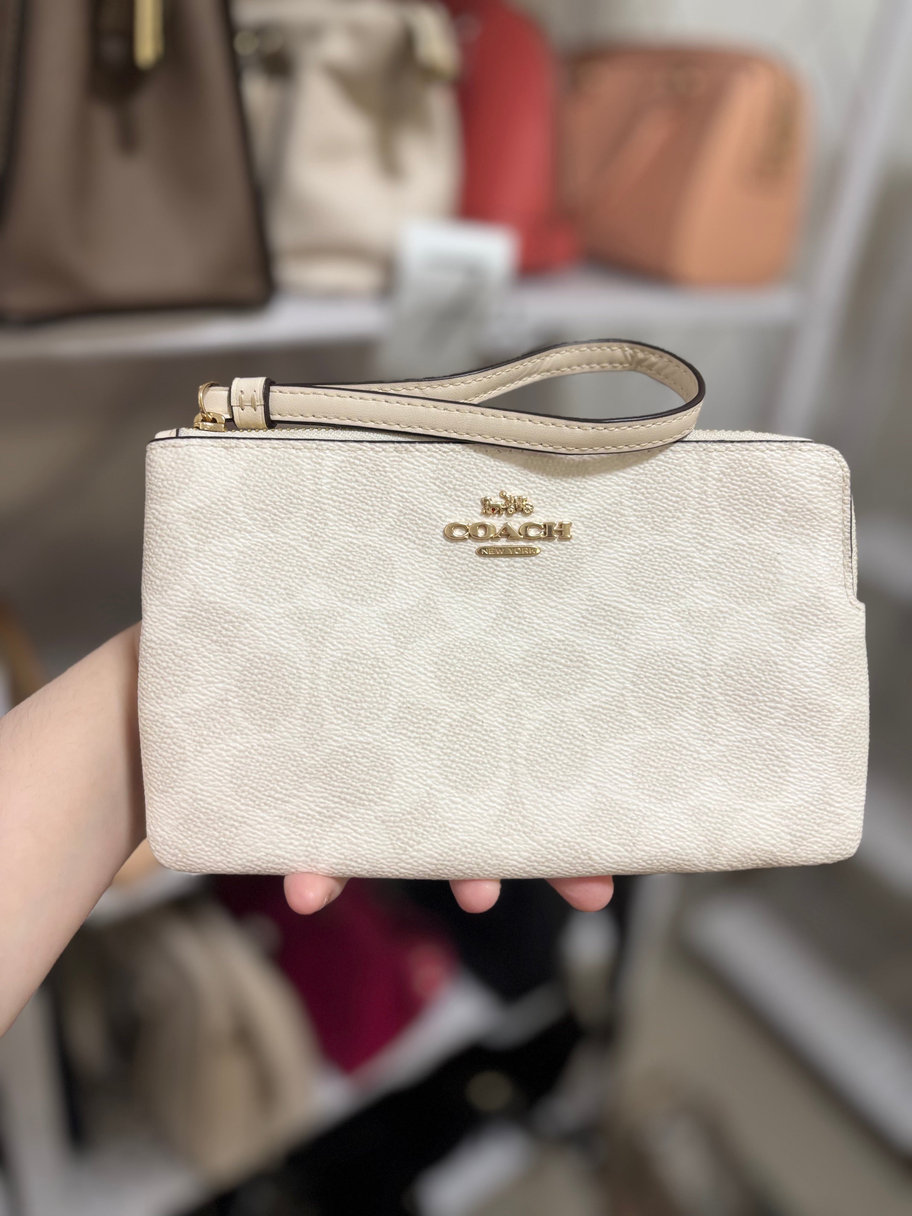 COACH Large Corner Zip Wristlet In White Signature Canvas