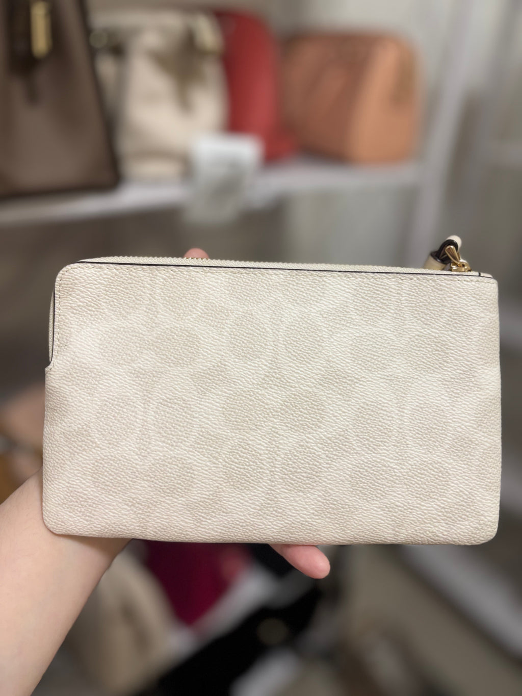 COACH Large Corner Zip Wristlet In White Signature Canvas
