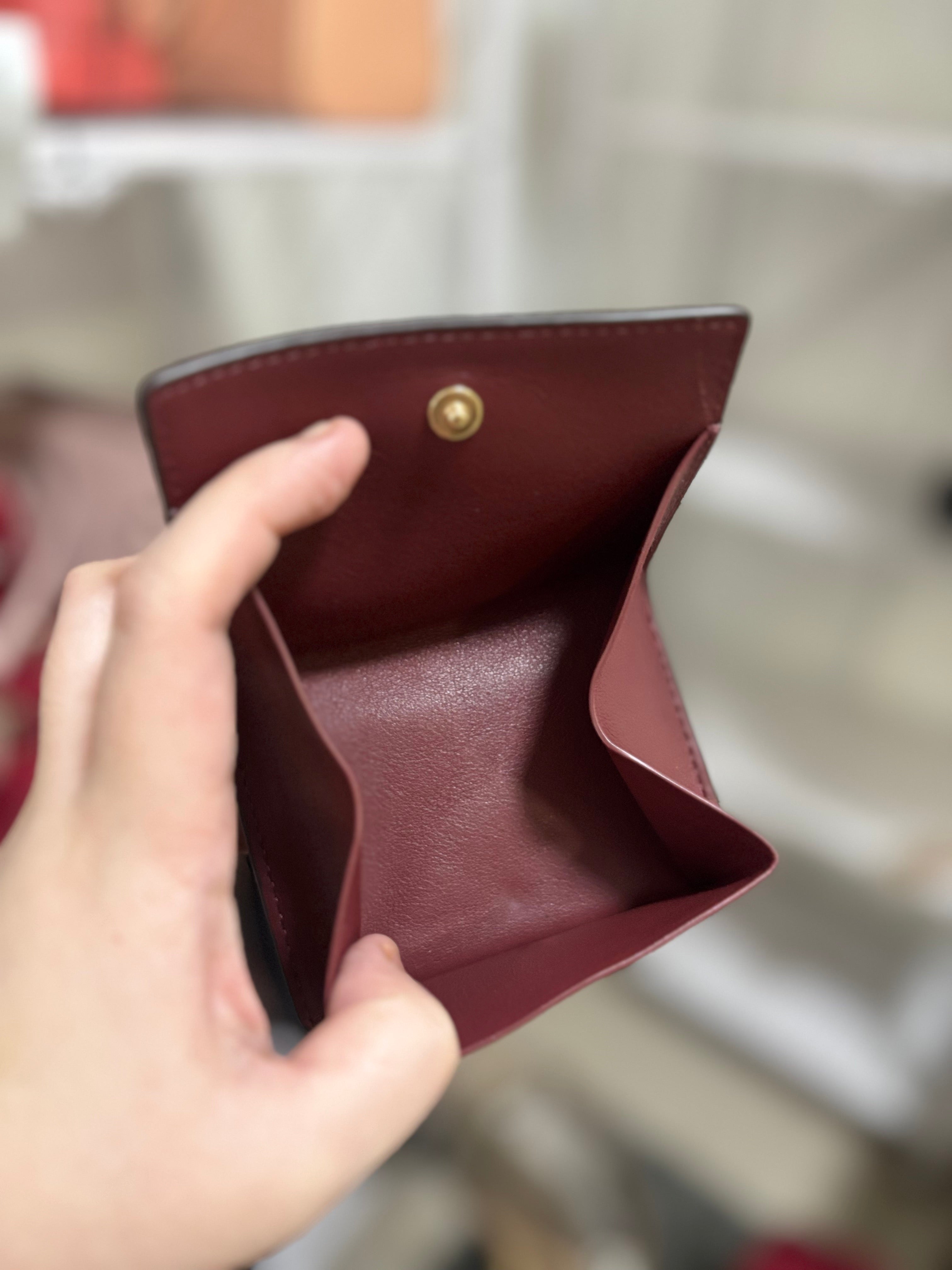 COACH Origami Small Trifold Pebbled Wallet - Beige/Maroon