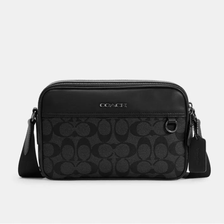 COACH Graham Crossbody In Charcoal Signature Canvas Men's Bag Black