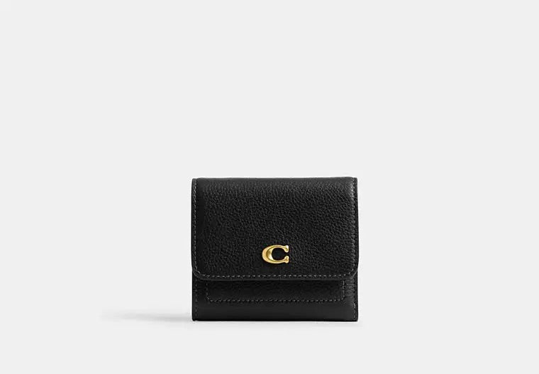 COACH Mila Trifold Pebbled Wallet - Black