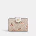 COACH Medium Corner Zip Wallet In Signature Leather - Floral Khaki