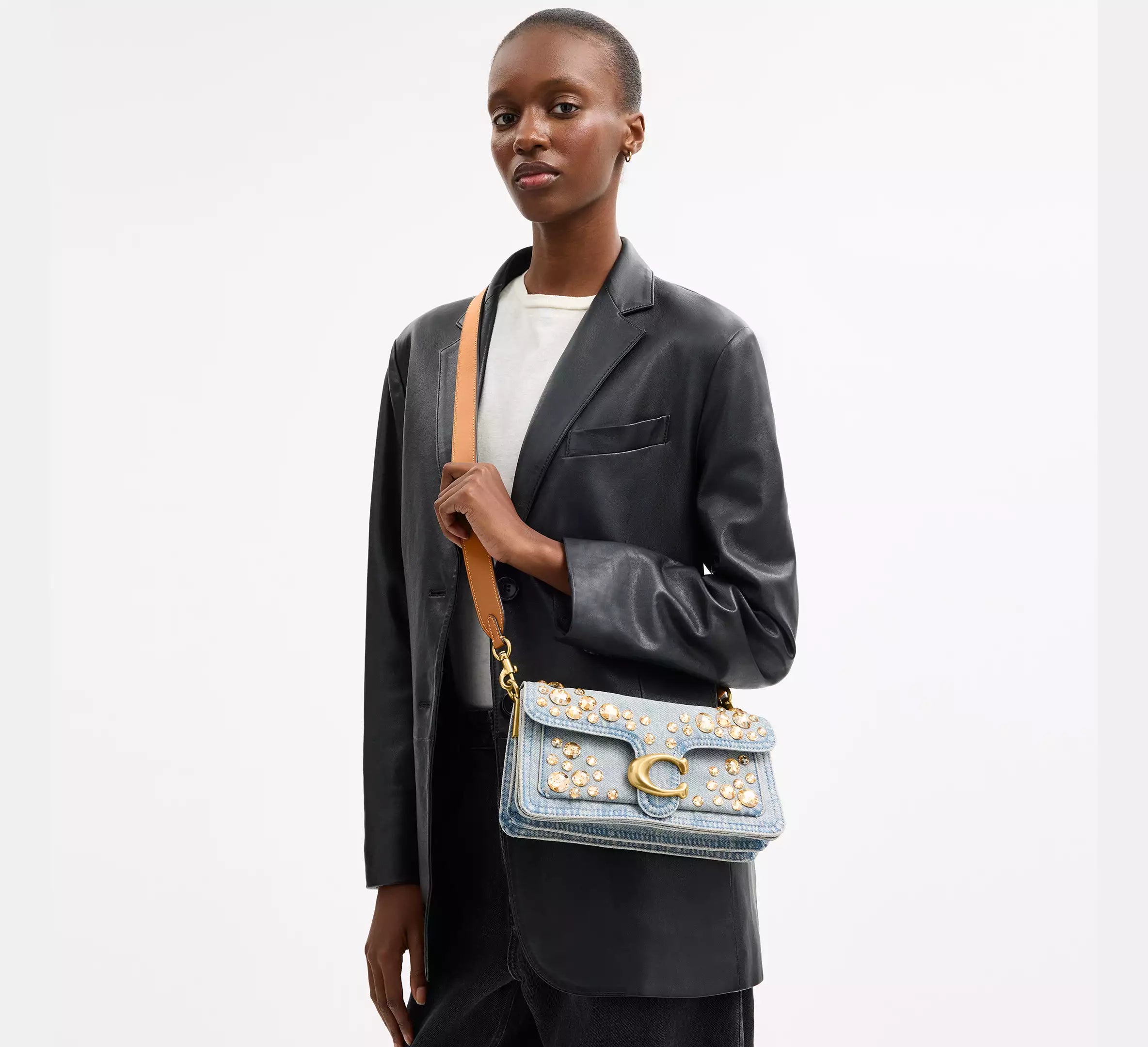 COACH Tabby Denim Shoulder Bag 26 With Crystal