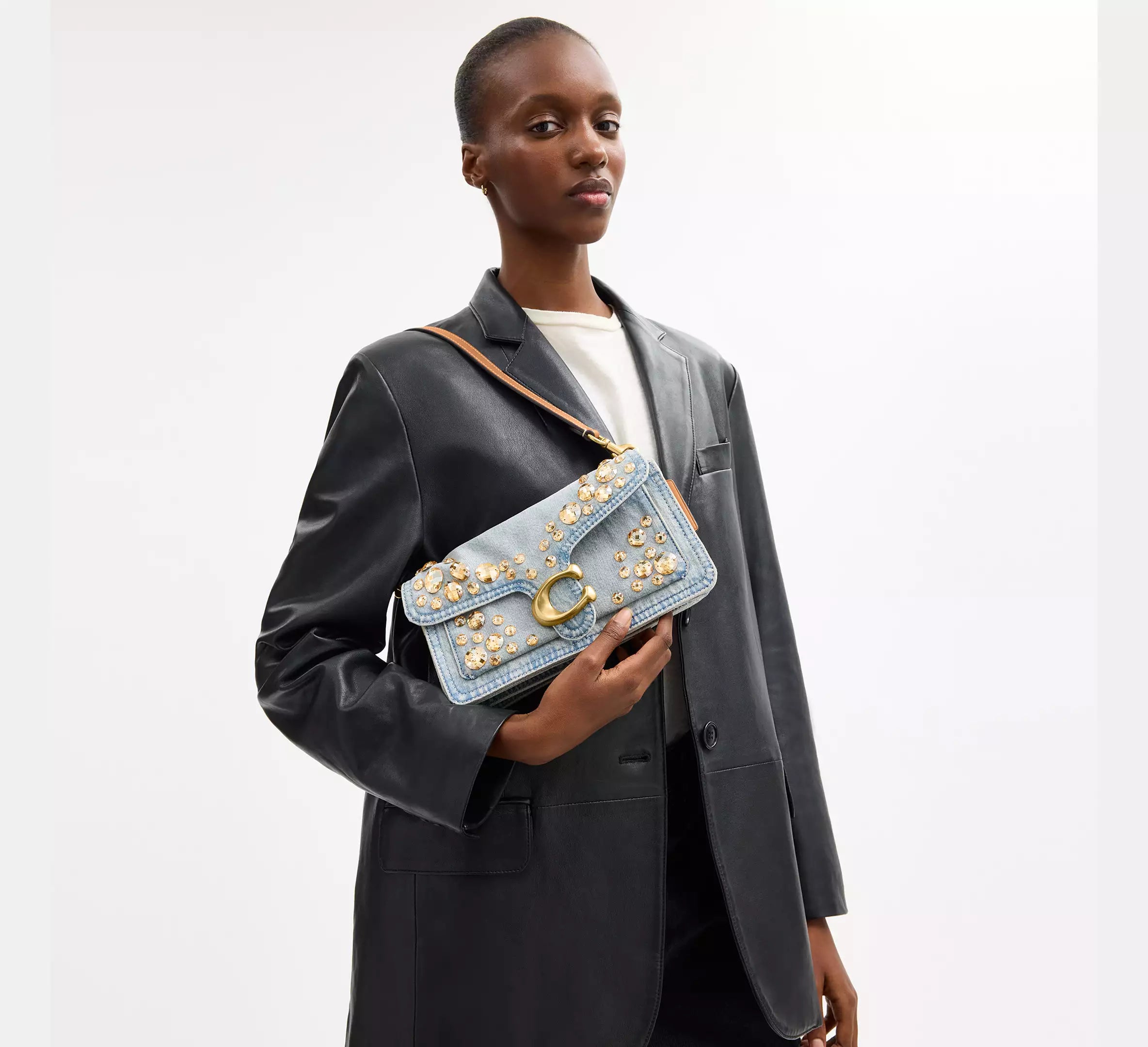 COACH Tabby Denim Shoulder Bag 26 With Crystal