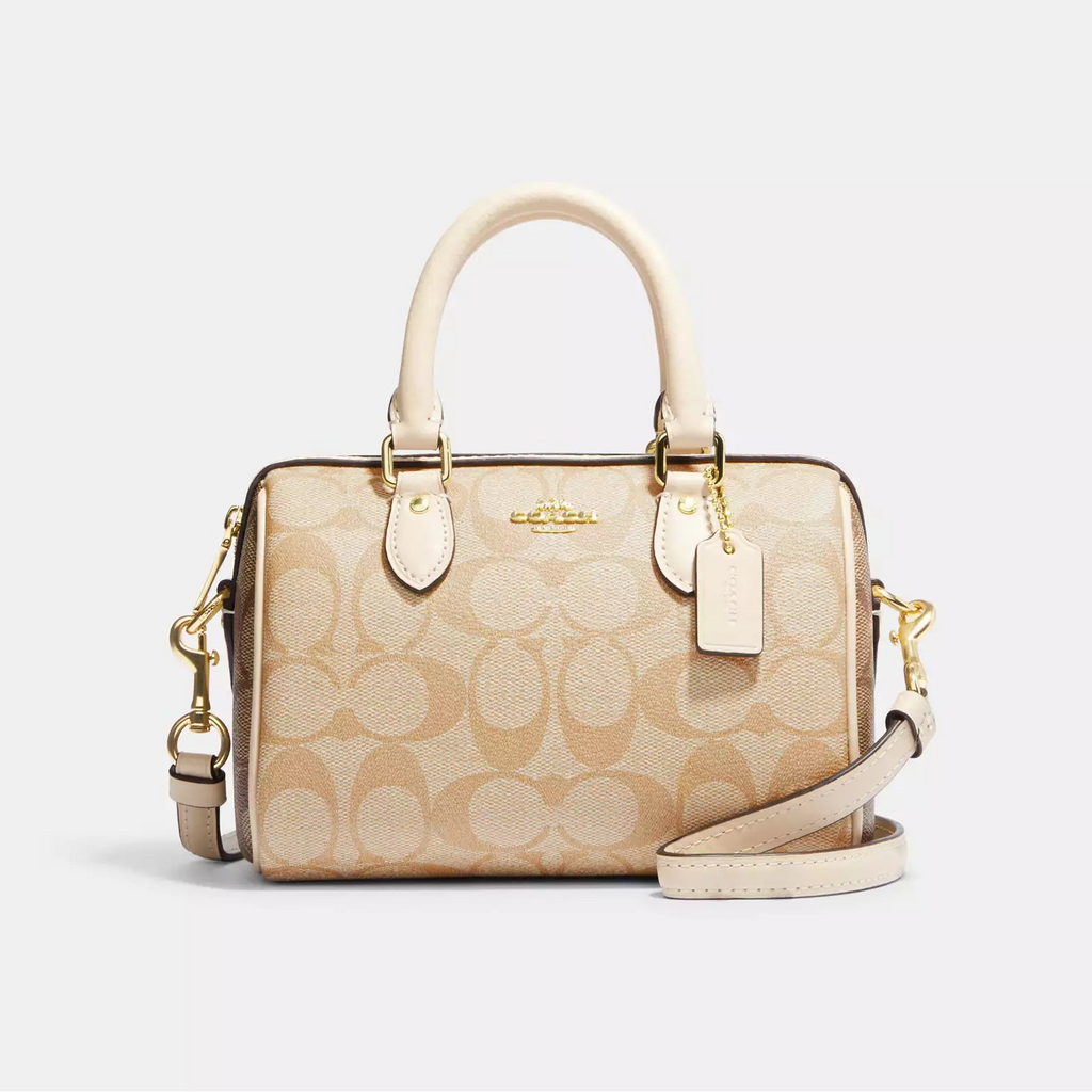 COACH Mini Rowan Satchel Bag In Blocked Signature Canvas Light Khaki