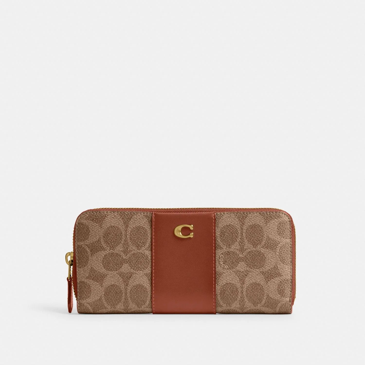 COACH Essential Slim Accordion Zip Wallet In Signature Canvas Tan Rust