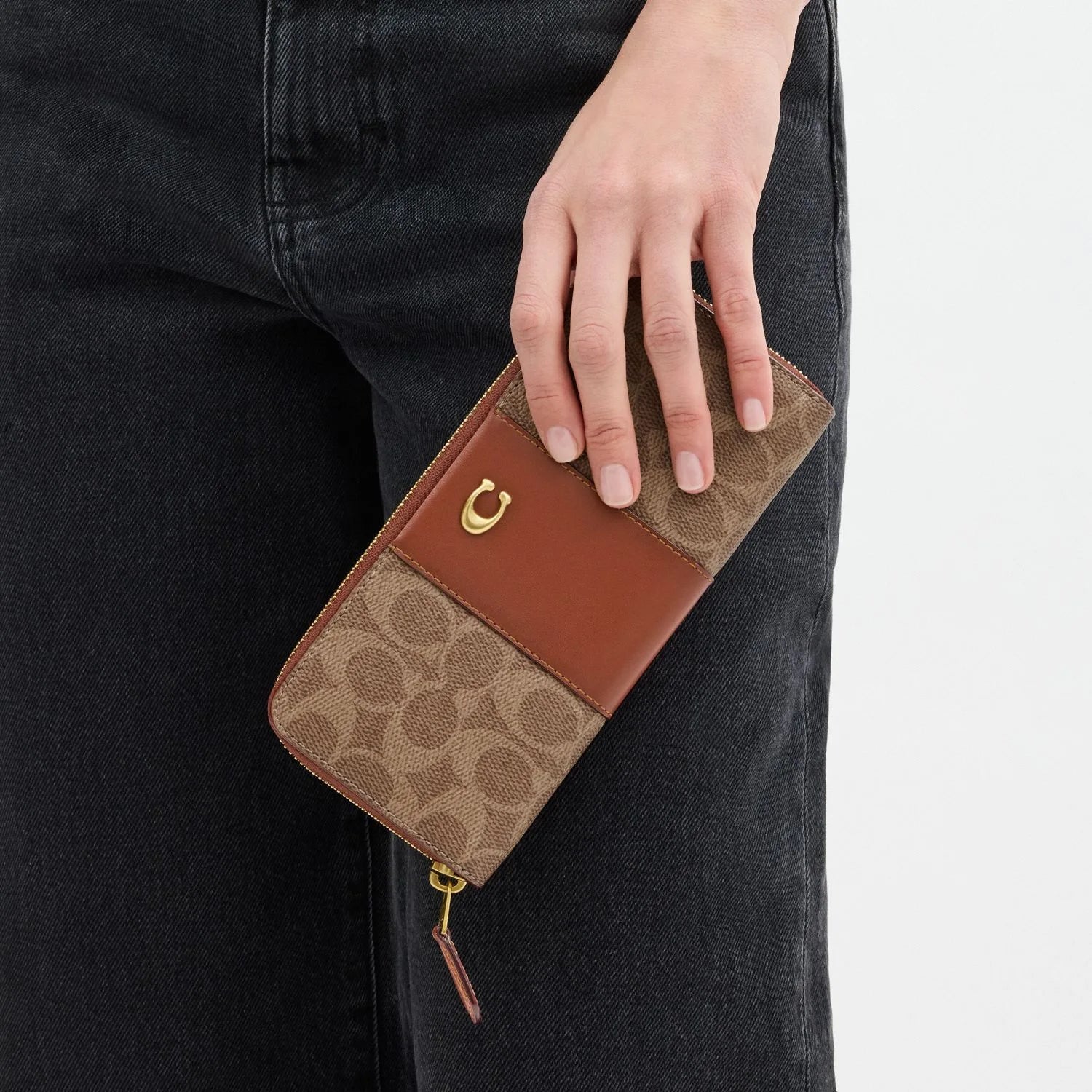 COACH Essential Slim Accordion Zip Wallet In Signature Canvas Tan Rust