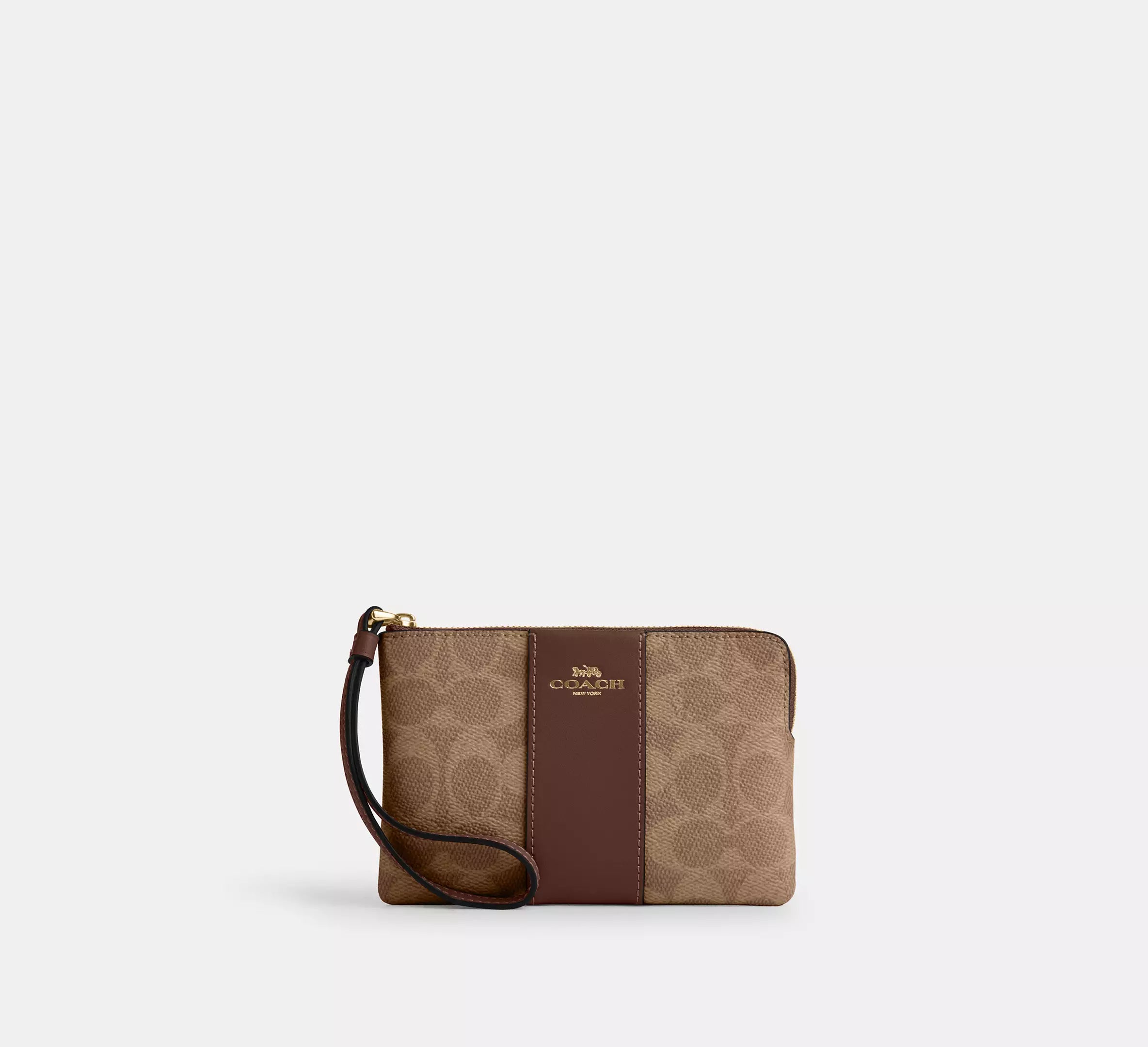 COACH Corner Zip Wristlet In Signature Canvas With Stripe