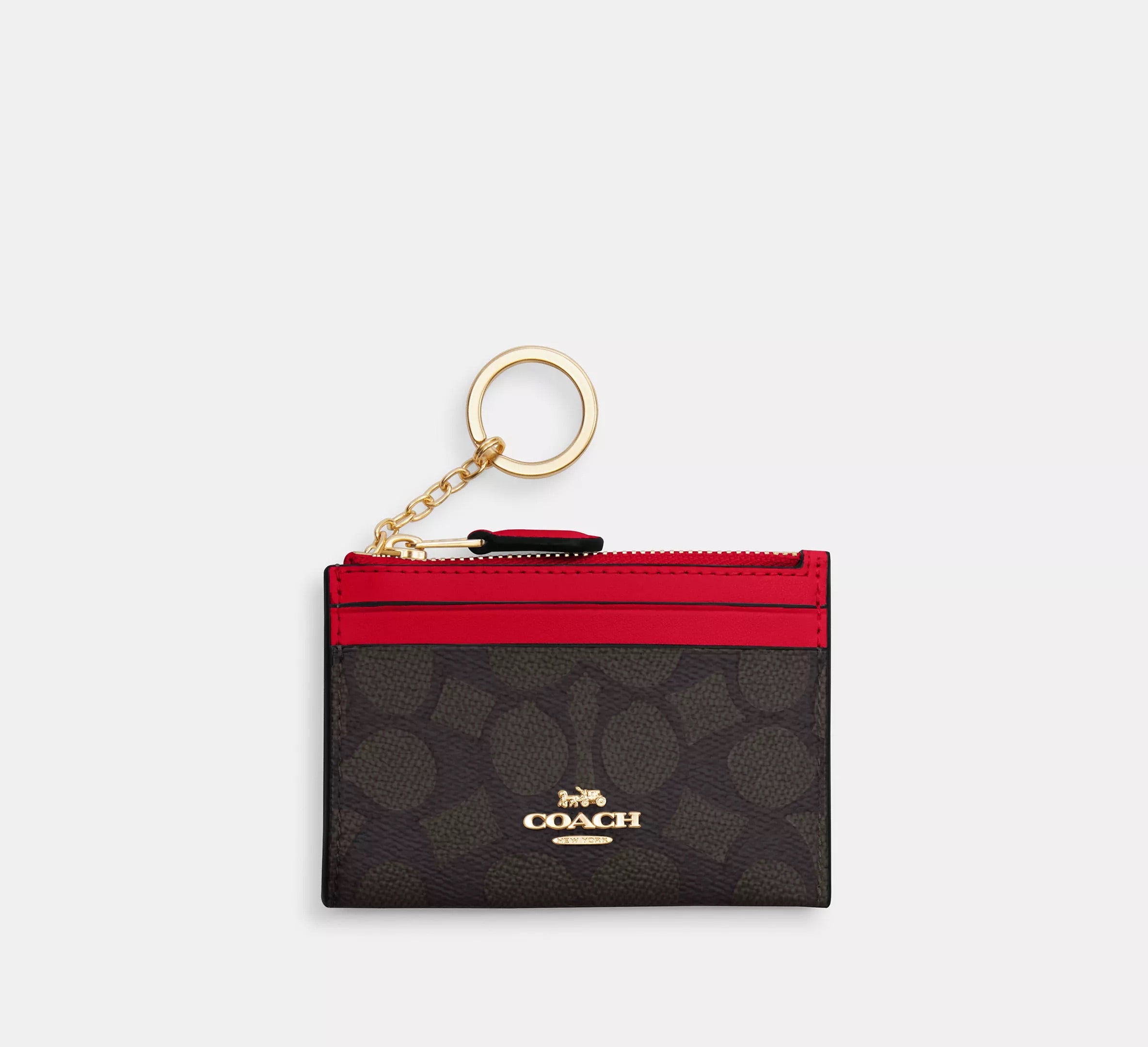COACH Mini Skinny Id Case In Signature Canvas - Mahogany/Red