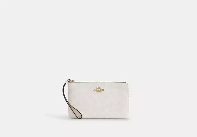 COACH Large Corner Zip Wristlet In White Signature Canvas