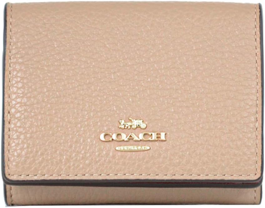 COACH Origami Small Trifold Pebbled Wallet - Beige/Maroon