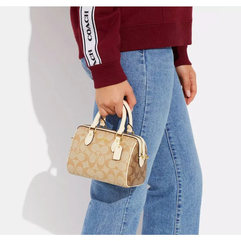 COACH Mini Rowan Satchel Bag In Blocked Signature Canvas Light Khaki