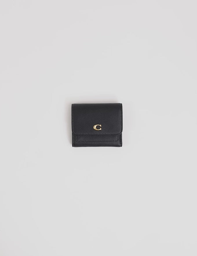 COACH Mila Trifold Pebbled Wallet - Black