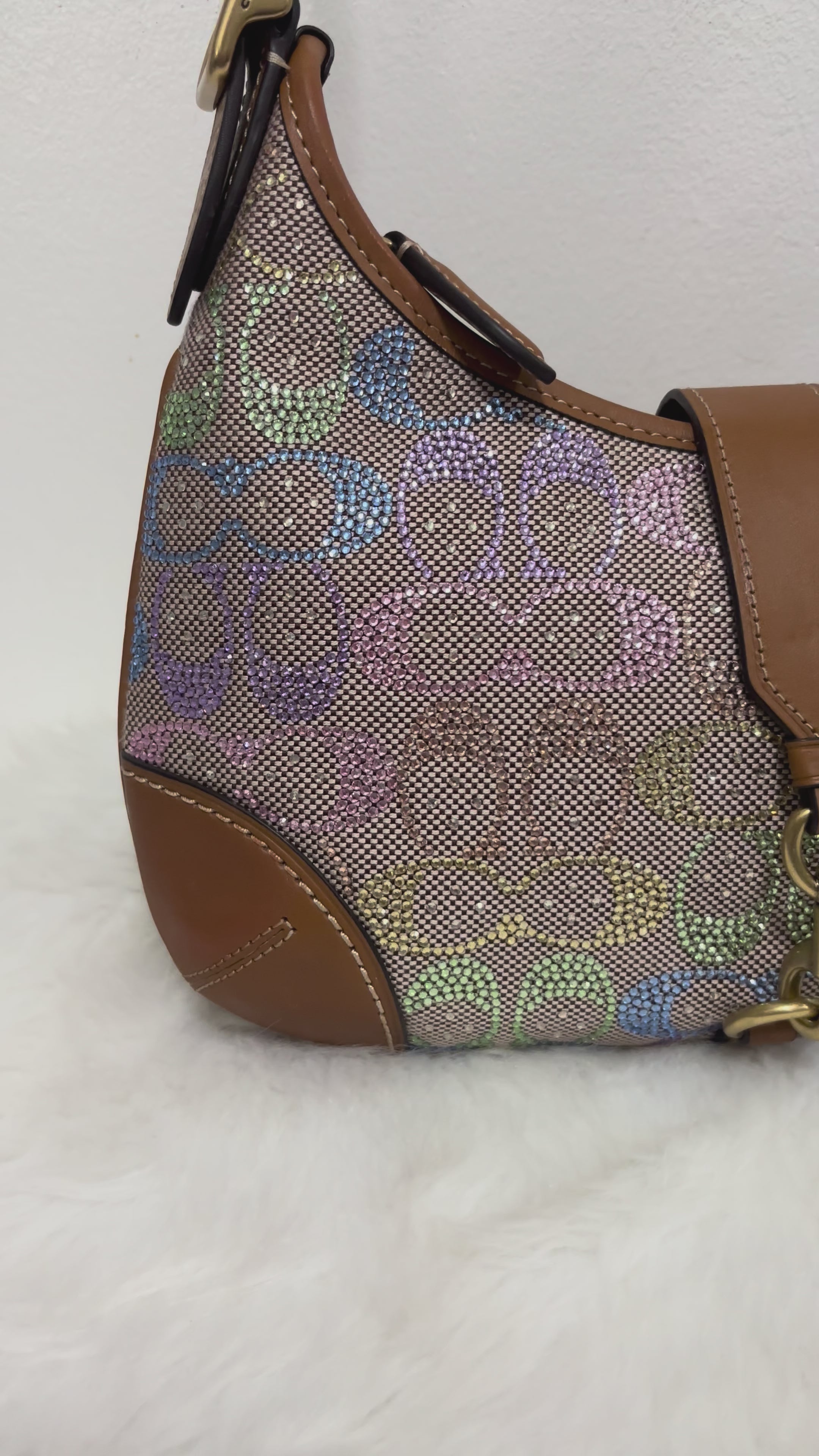 COACH Hamptons Re-Edition Jacquard Rainbow Crystal Signature Shoulder Bag